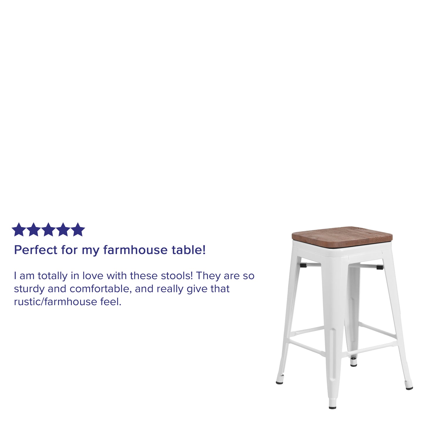 Lily 24" High Backless White Metal Counter Height Stool with Square Wood Seat White