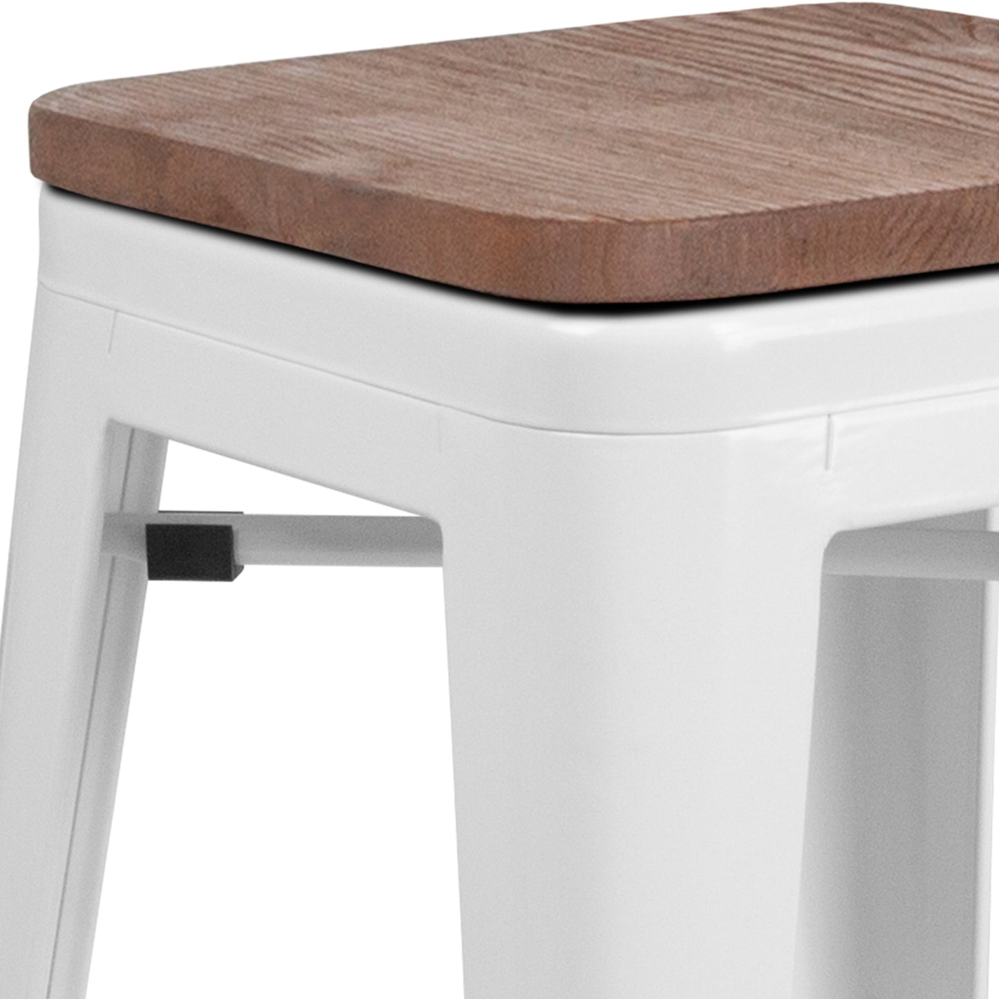 Lily 24" High Backless White Metal Counter Height Stool with Square Wood Seat White