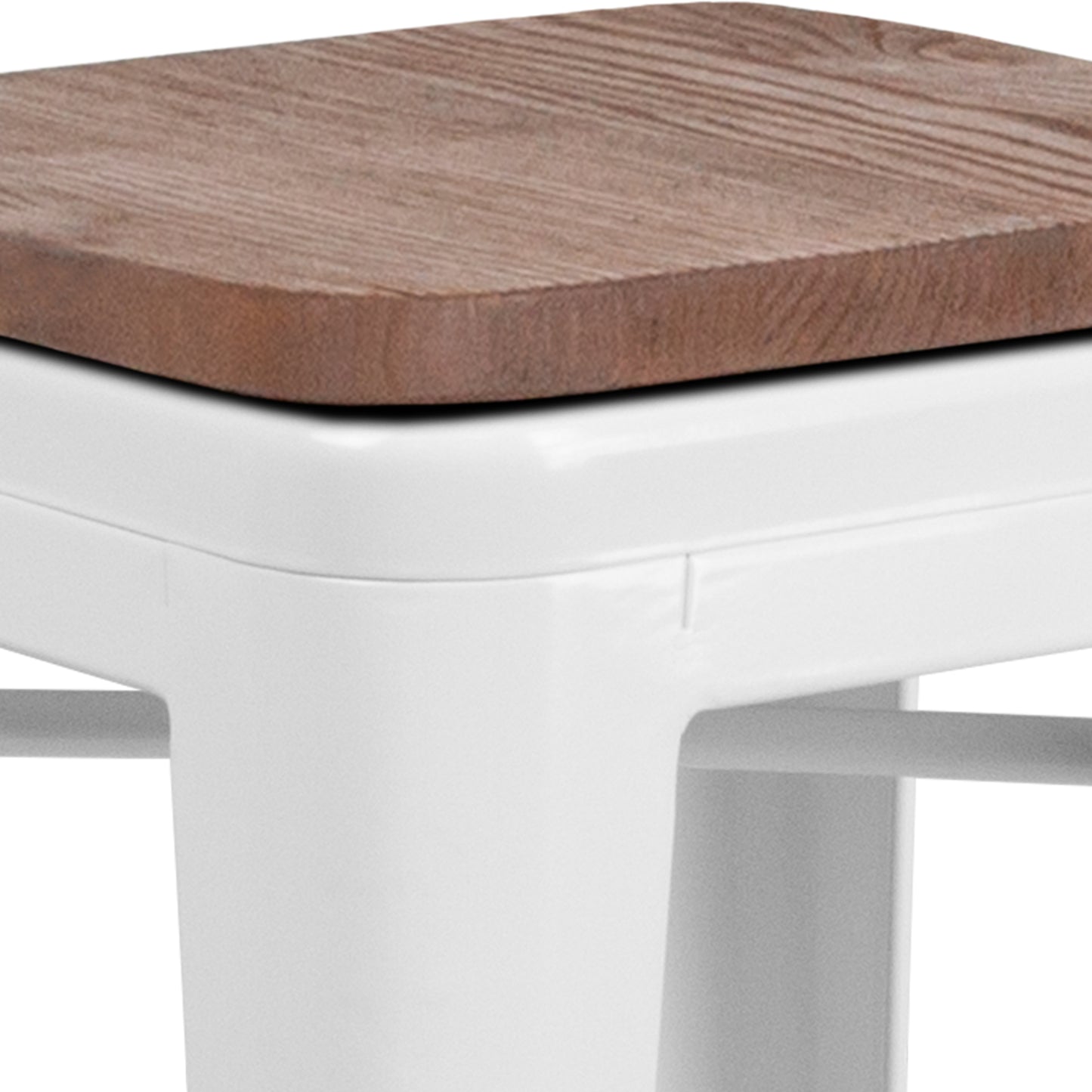 Lily 24" High Backless White Metal Counter Height Stool with Square Wood Seat White