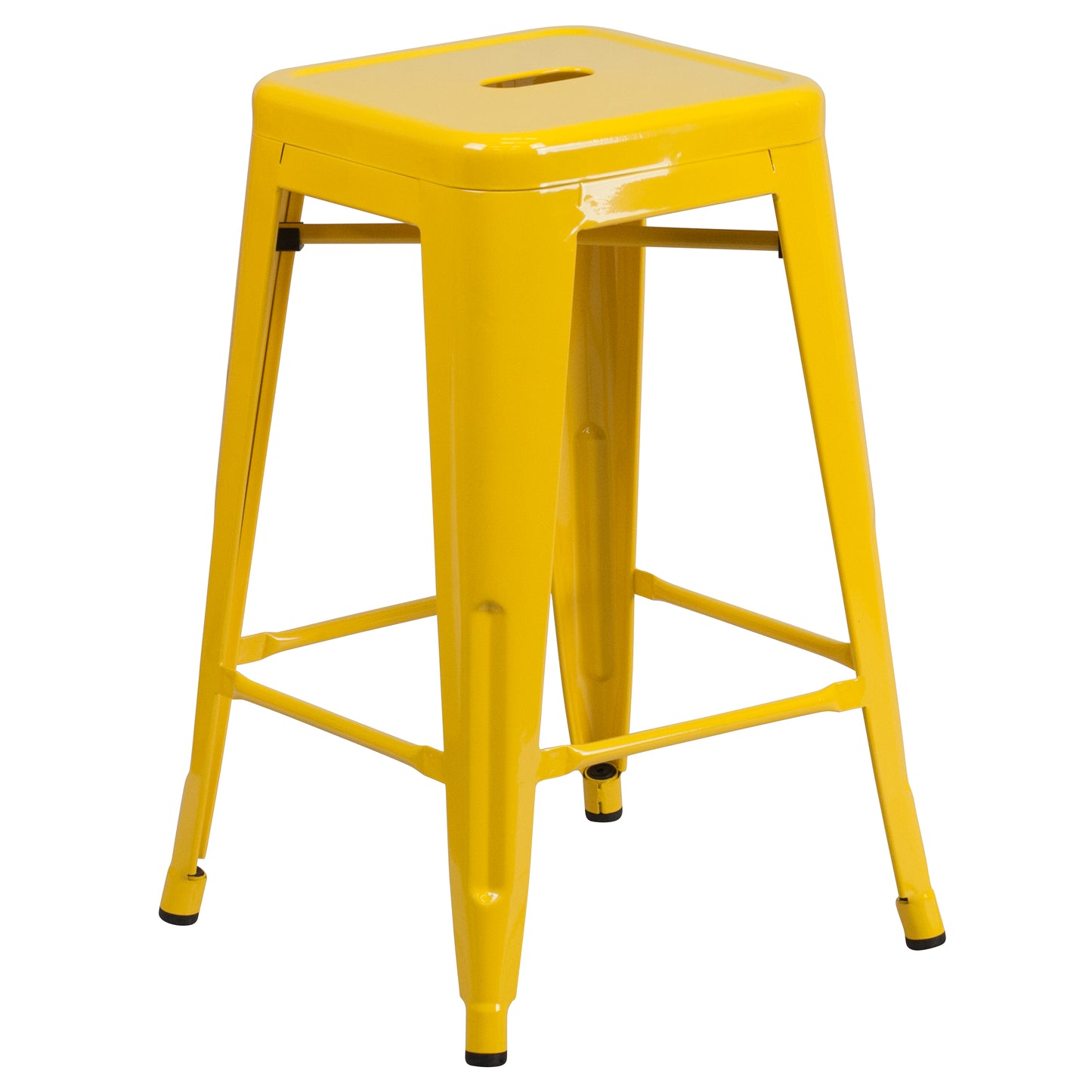 Kai Commercial Grade 24" High Backless Yellow Metal Indoor-Outdoor Counter Height Stool with Square Seat Yellow
