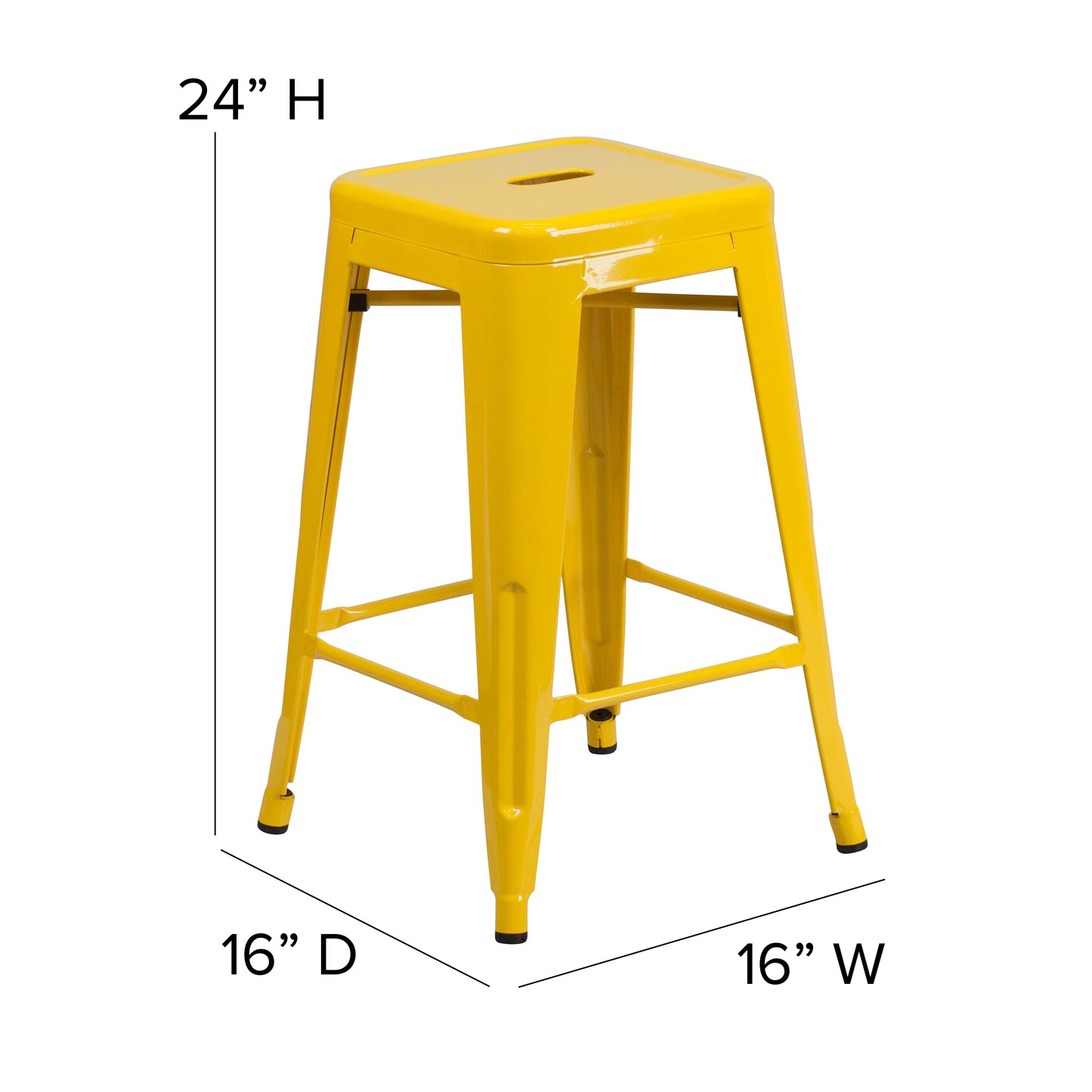 Kai Commercial Grade 24" High Backless Yellow Metal Indoor-Outdoor Counter Height Stool with Square Seat Yellow