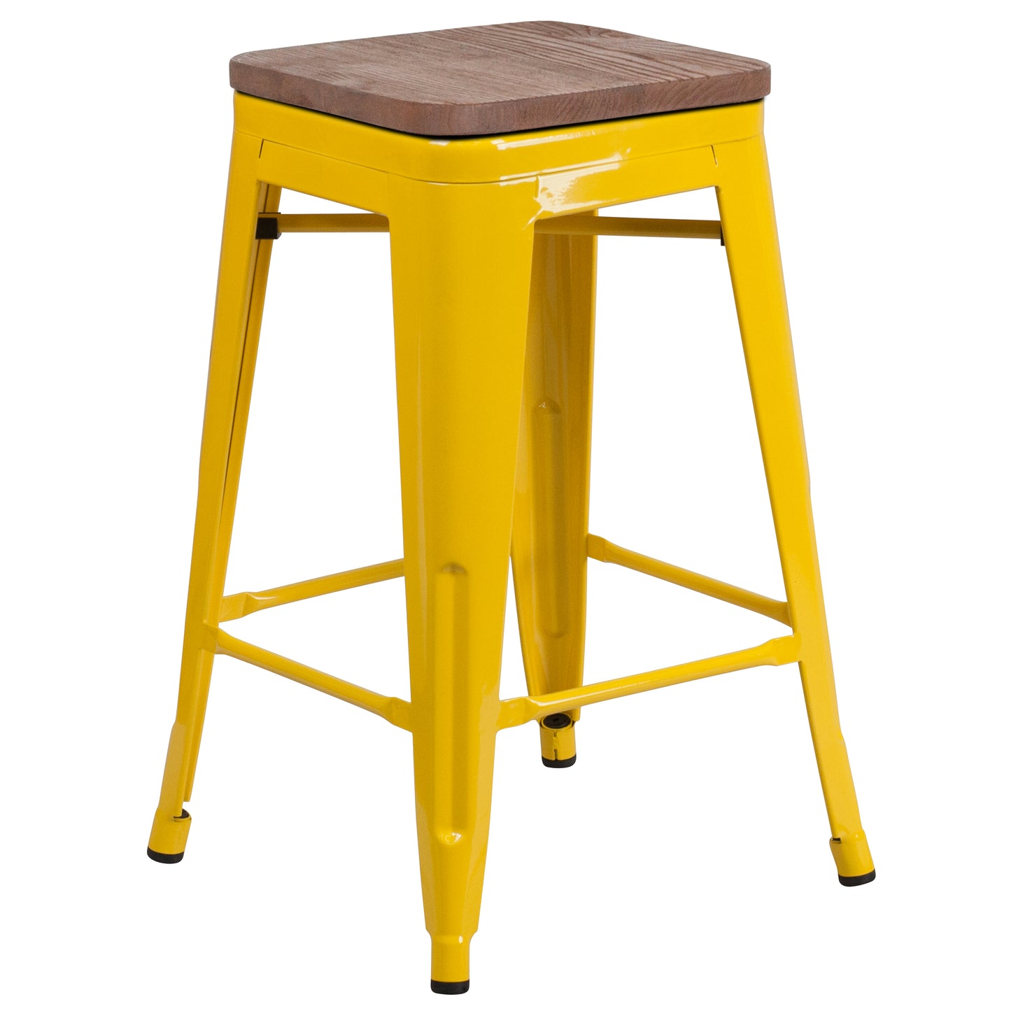 Lily 24" High Backless Yellow Metal Counter Height Stool with Square Wood Seat Yellow