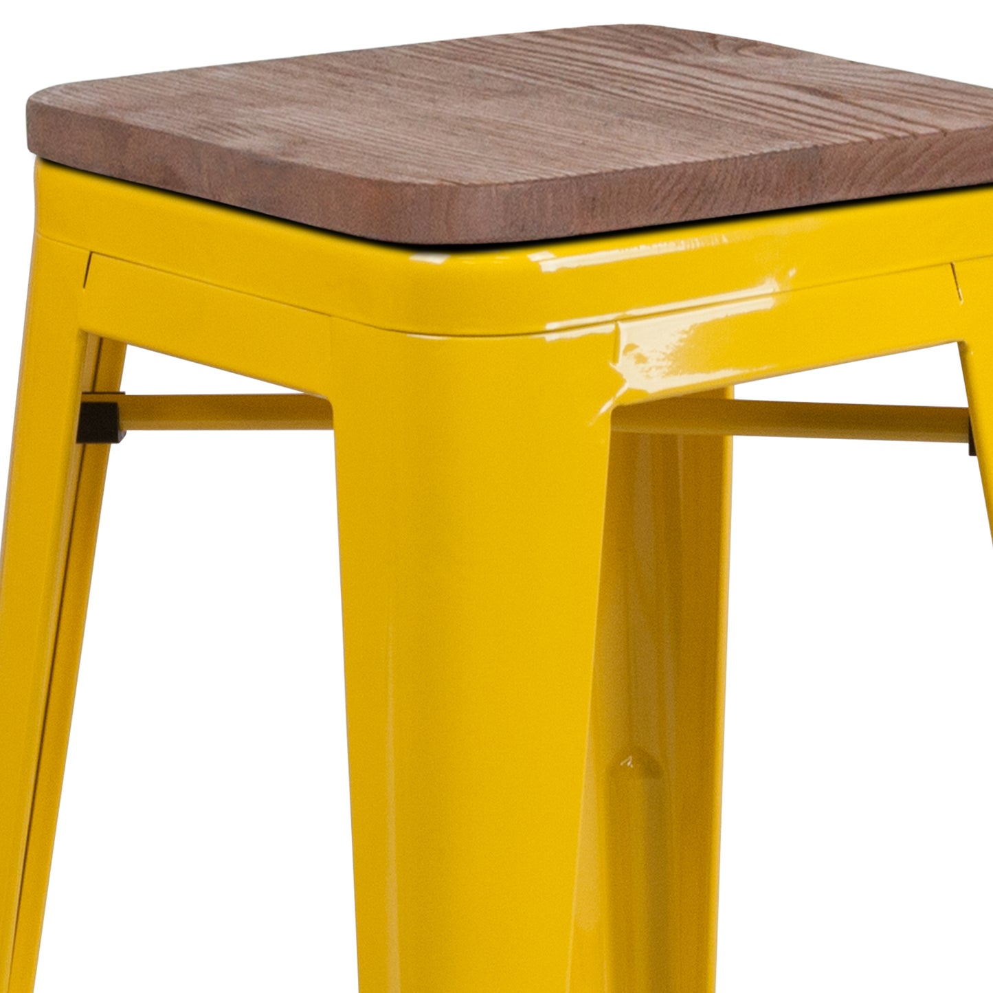 Lily 24" High Backless Yellow Metal Counter Height Stool with Square Wood Seat Yellow