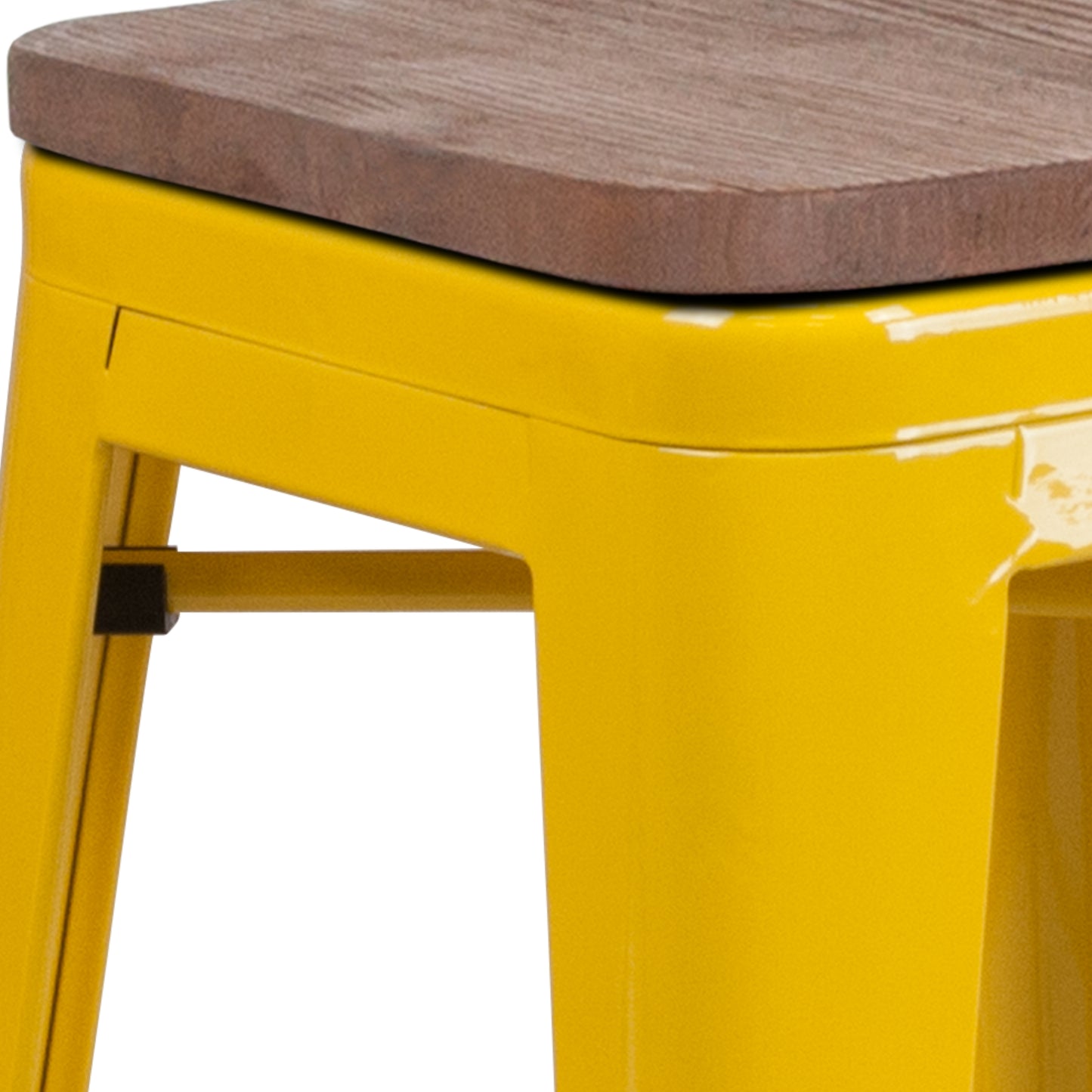 Lily 24" High Backless Yellow Metal Counter Height Stool with Square Wood Seat Yellow