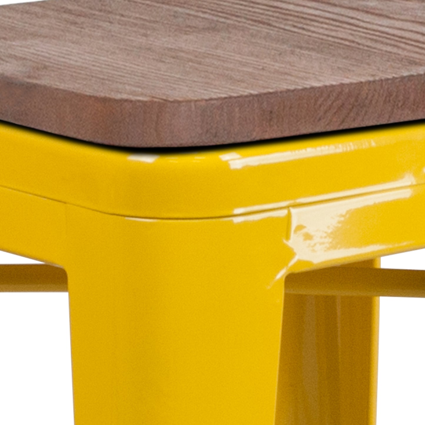 Lily 24" High Backless Yellow Metal Counter Height Stool with Square Wood Seat Yellow