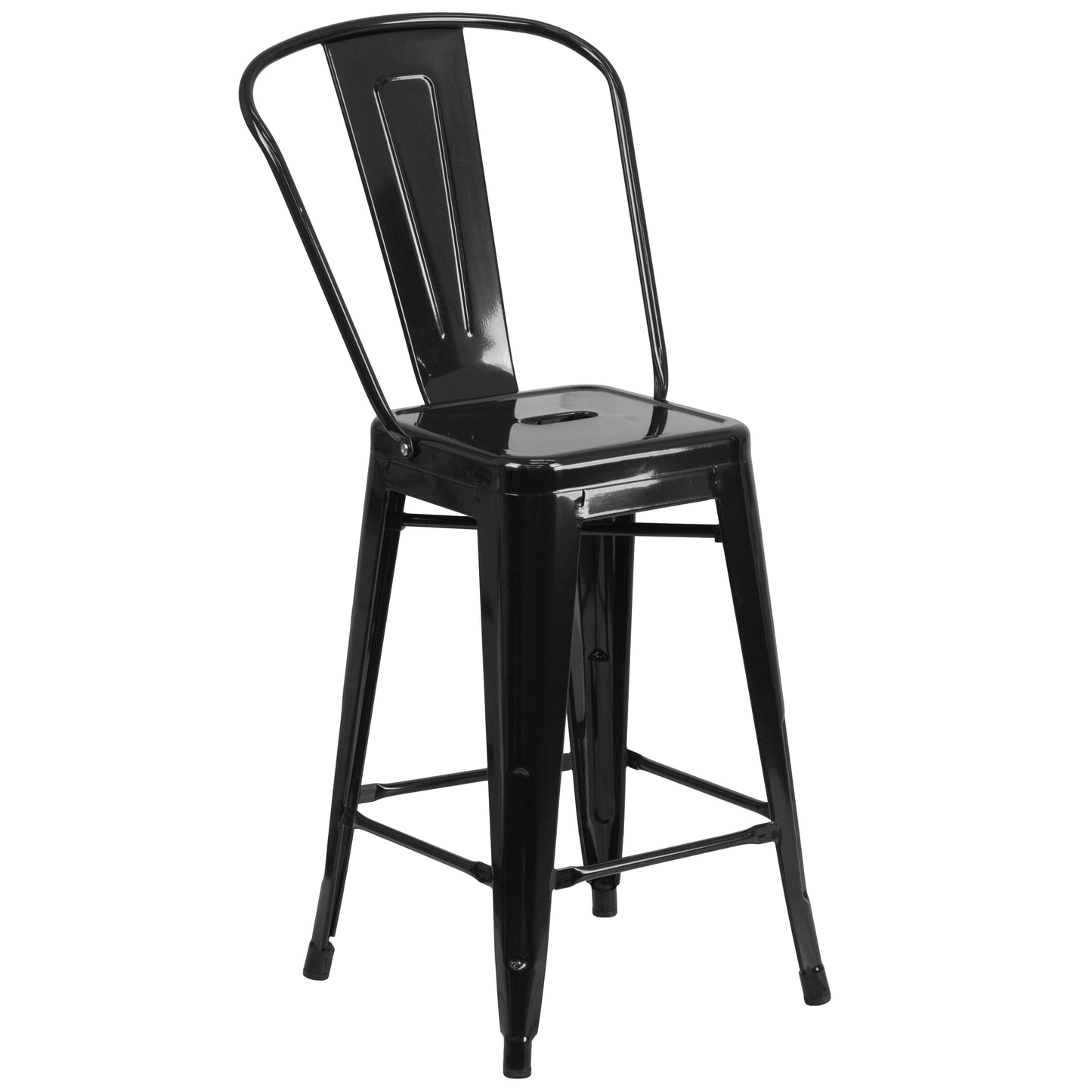 Kai Commercial Grade 24" High Black Metal Indoor-Outdoor Counter Height Stool with Removable Back Black