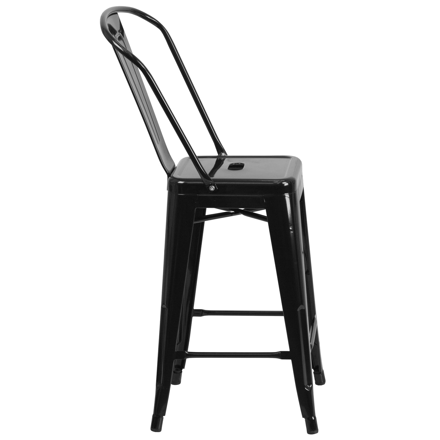 Kai Commercial Grade 24" High Black Metal Indoor-Outdoor Counter Height Stool with Removable Back Black