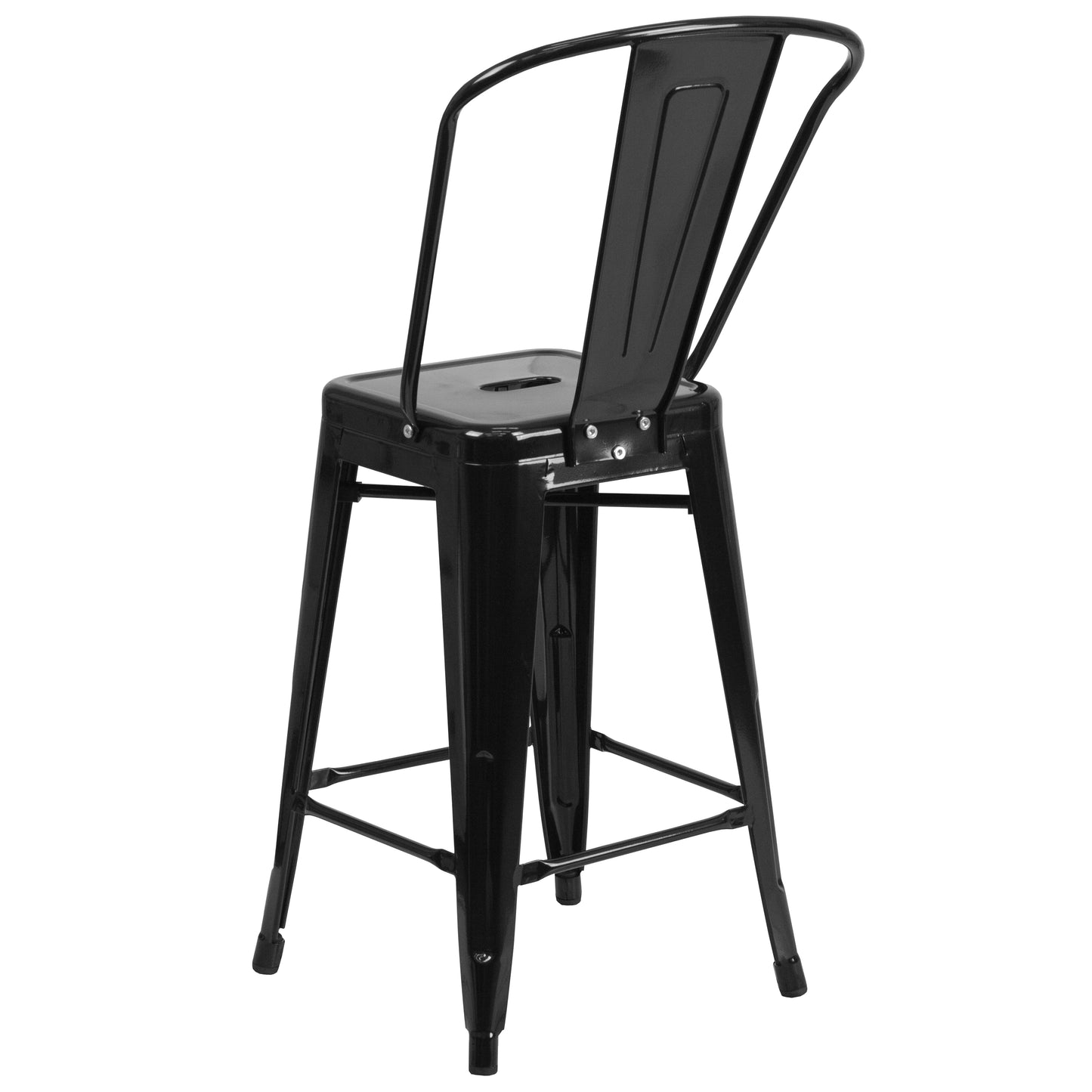 Kai Commercial Grade 24" High Black Metal Indoor-Outdoor Counter Height Stool with Removable Back Black