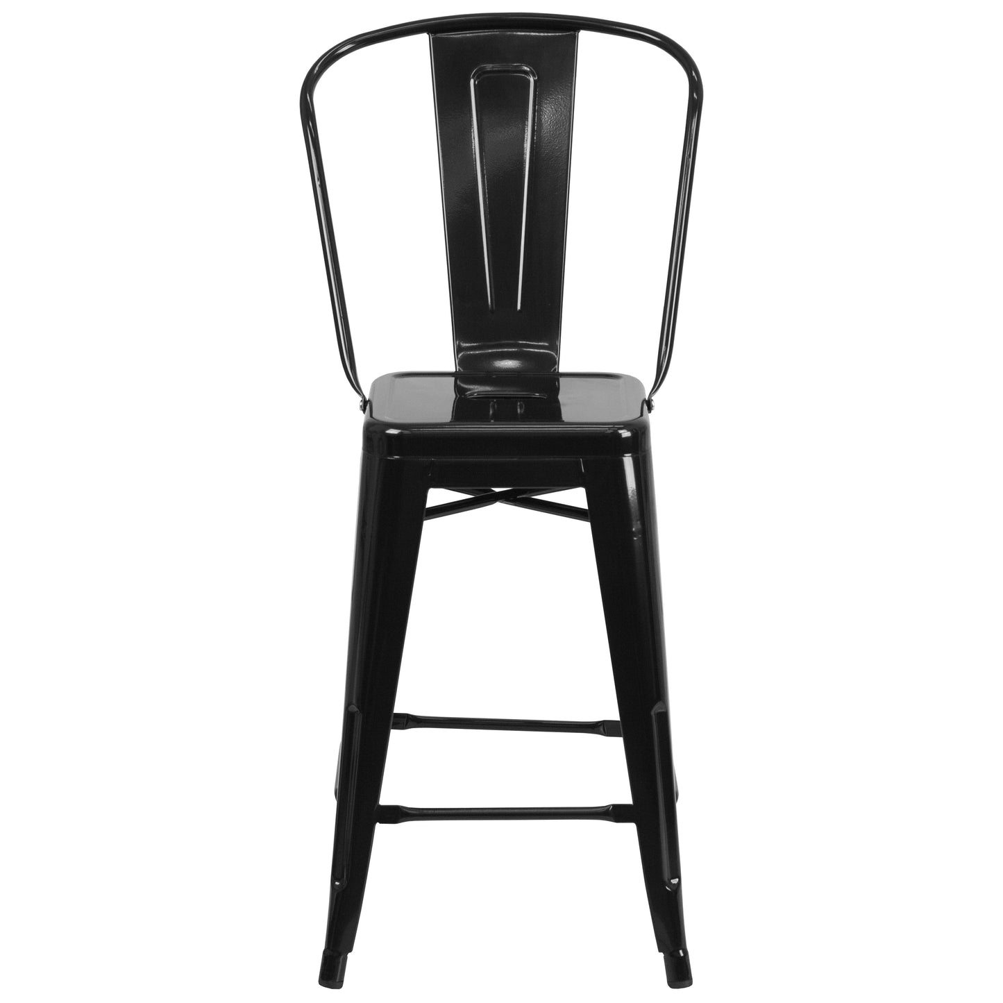Kai Commercial Grade 24" High Black Metal Indoor-Outdoor Counter Height Stool with Removable Back Black