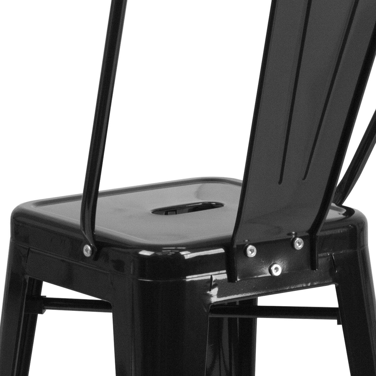 Kai Commercial Grade 24" High Black Metal Indoor-Outdoor Counter Height Stool with Removable Back Black