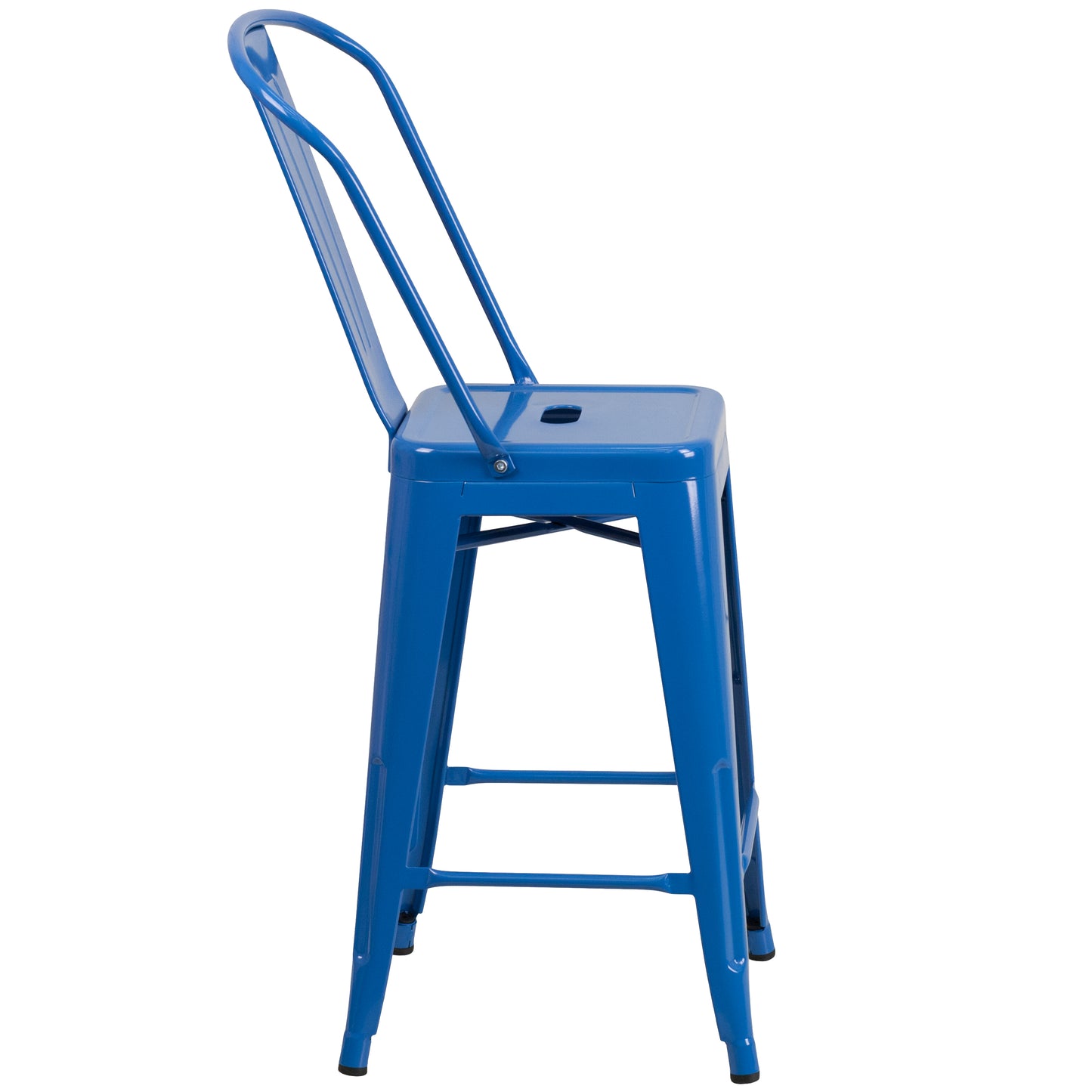 Kai Commercial Grade 24" High Blue Metal Indoor-Outdoor Counter Height Stool with Removable Back Blue