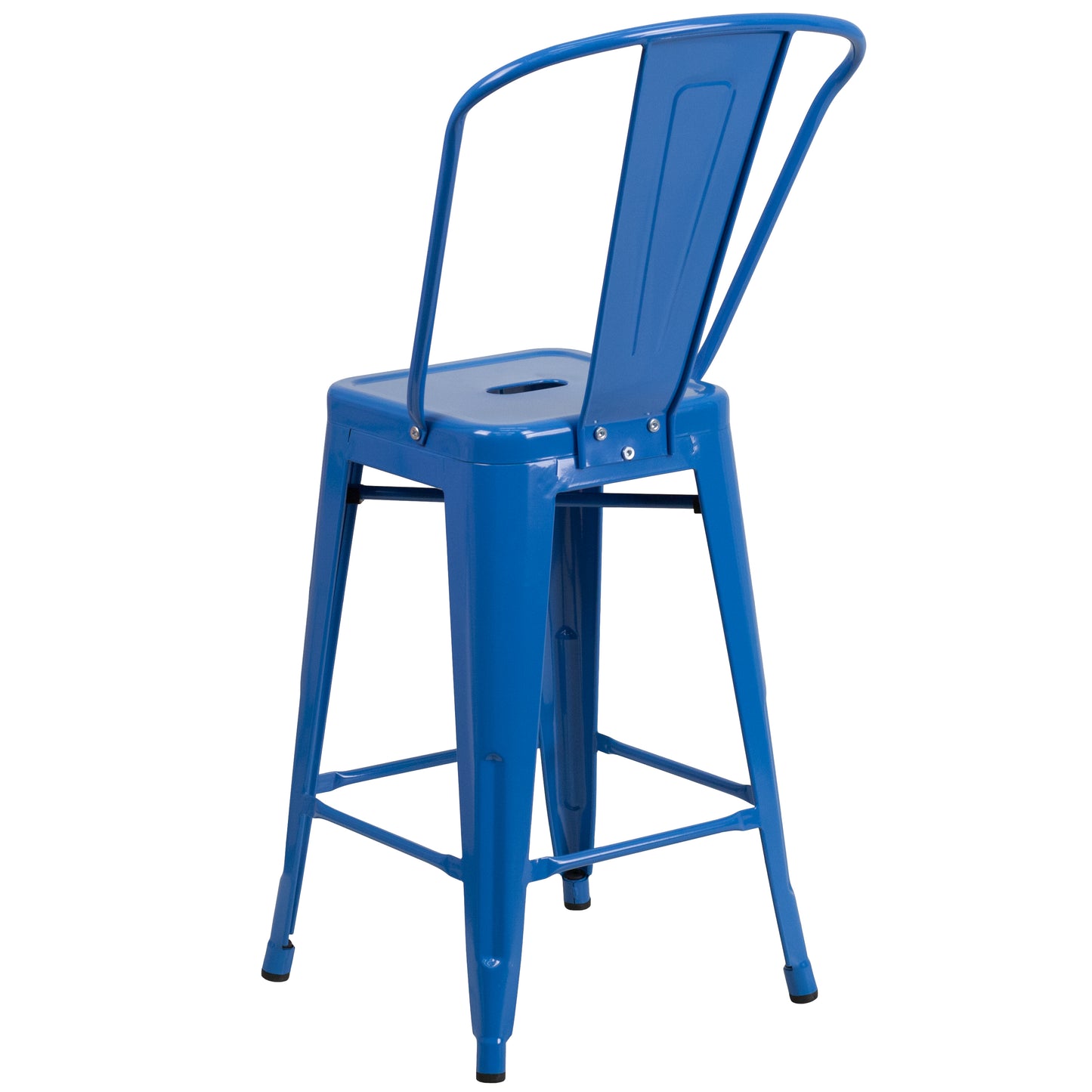 Kai Commercial Grade 24" High Blue Metal Indoor-Outdoor Counter Height Stool with Removable Back Blue