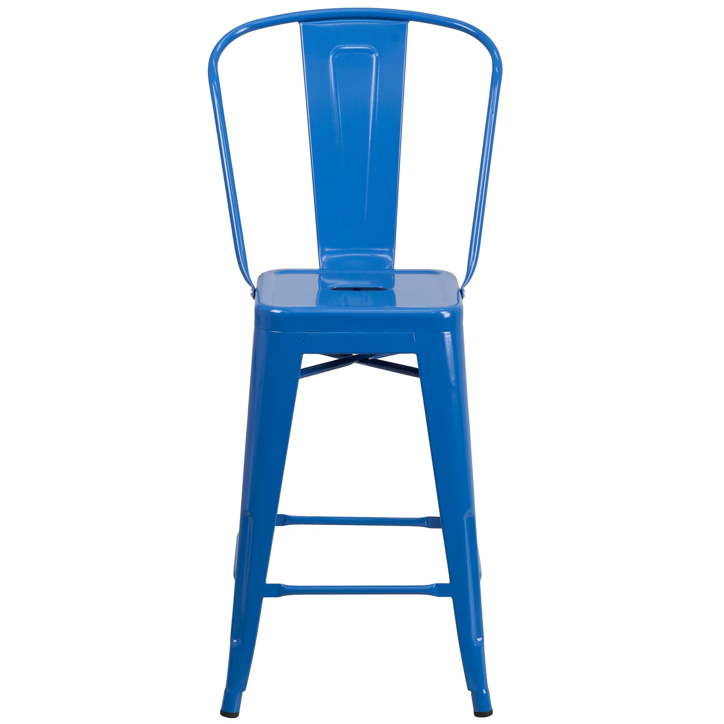 Kai Commercial Grade 24" High Blue Metal Indoor-Outdoor Counter Height Stool with Removable Back Blue