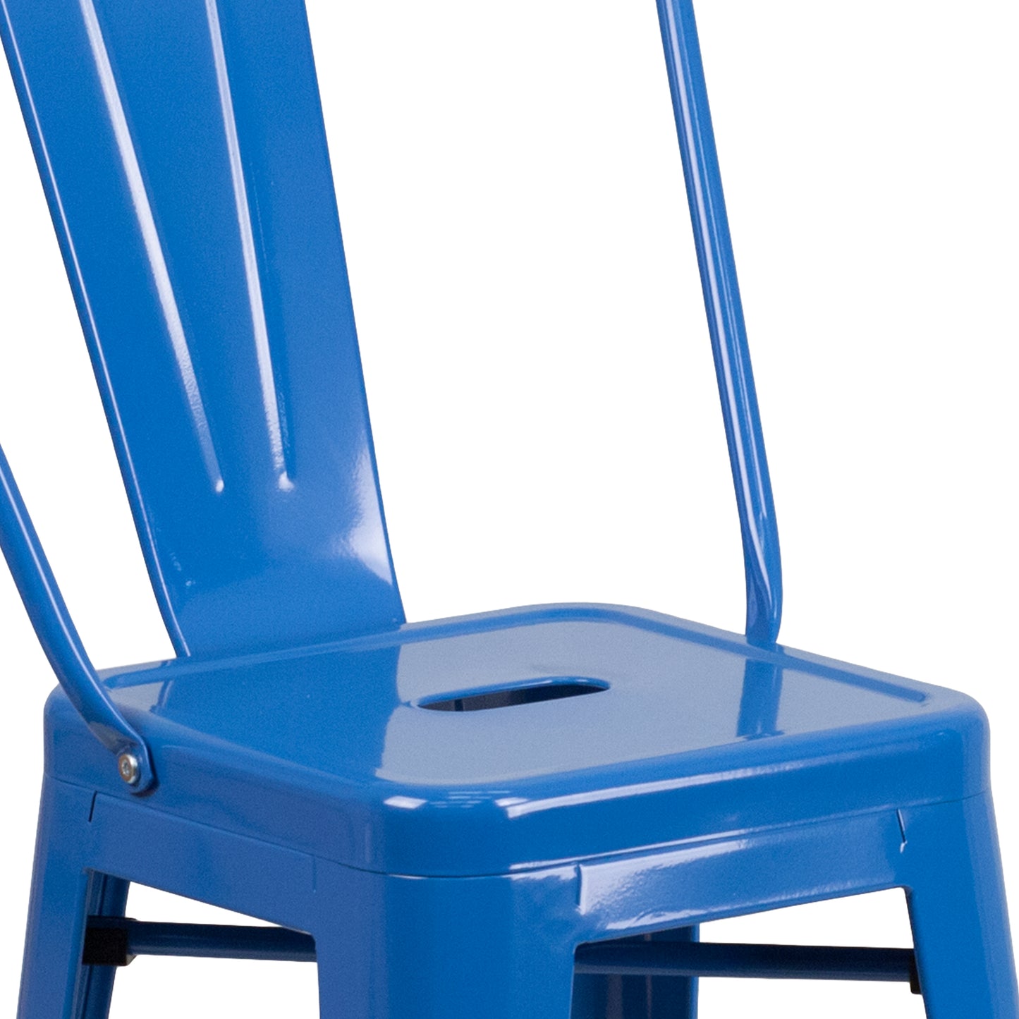Kai Commercial Grade 24" High Blue Metal Indoor-Outdoor Counter Height Stool with Removable Back Blue