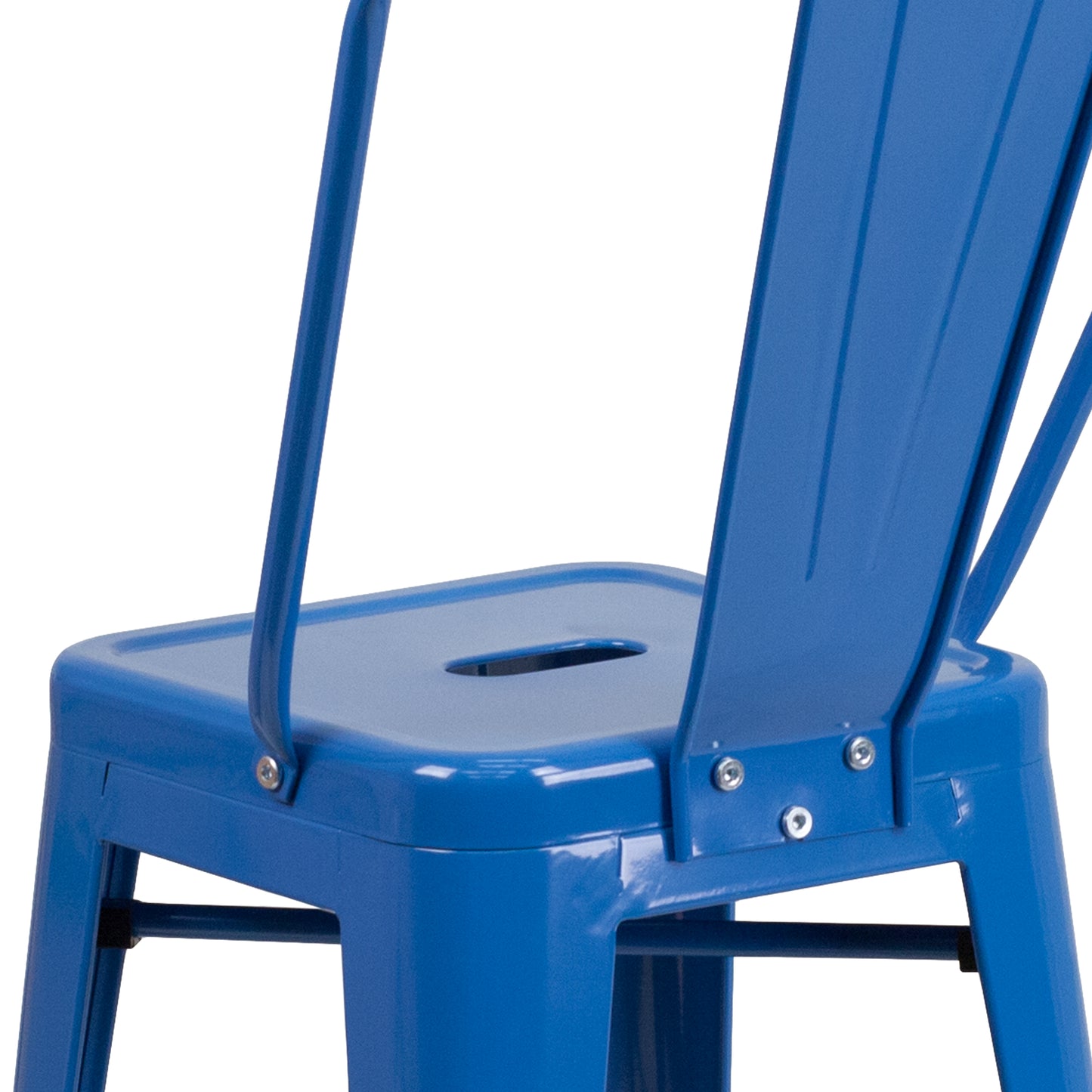 Kai Commercial Grade 24" High Blue Metal Indoor-Outdoor Counter Height Stool with Removable Back Blue