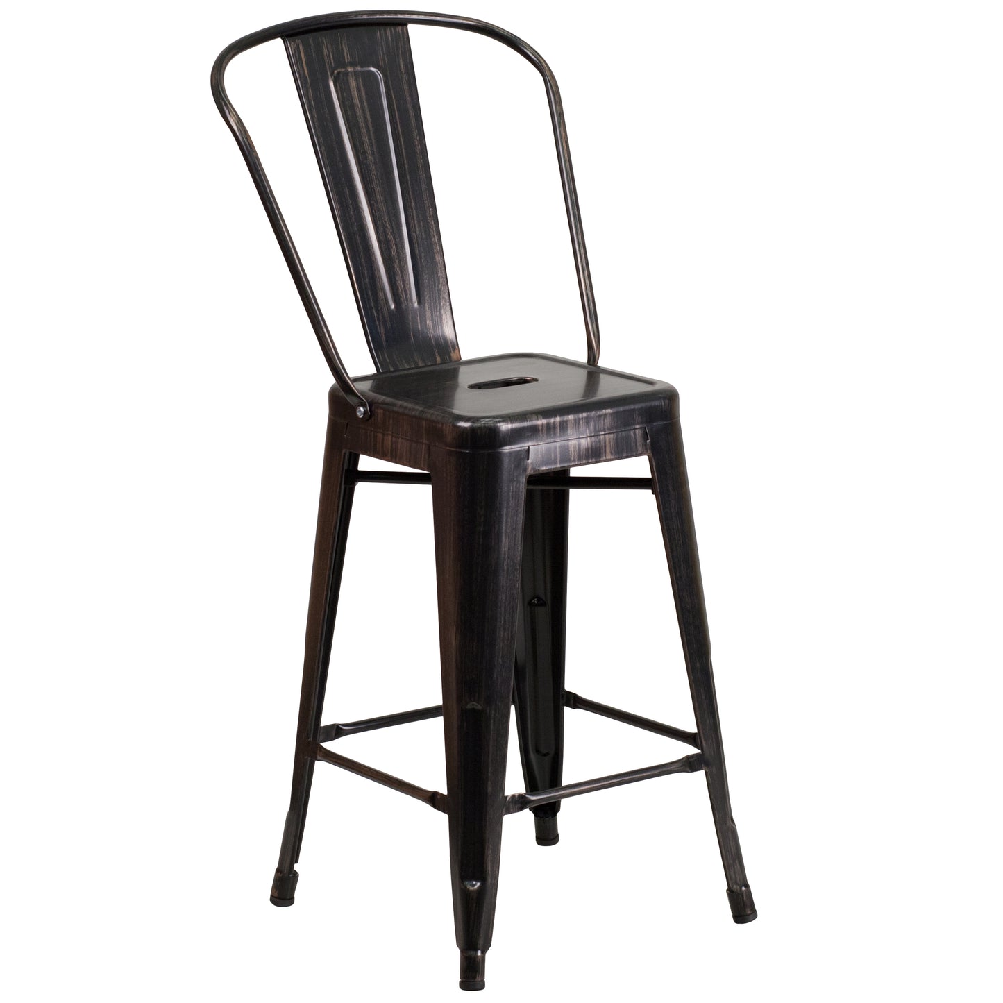 Kai Commercial Grade 24" High Black-Antique Gold Metal Indoor-Outdoor Counter Height Stool with Removable Back Black-Antique Gold CH-31320-24GB-BQ-GG