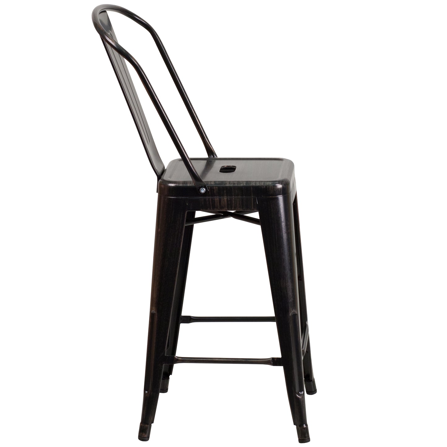 Kai Commercial Grade 24" High Black-Antique Gold Metal Indoor-Outdoor Counter Height Stool with Removable Back Black-Antique Gold CH-31320-24GB-BQ-GG