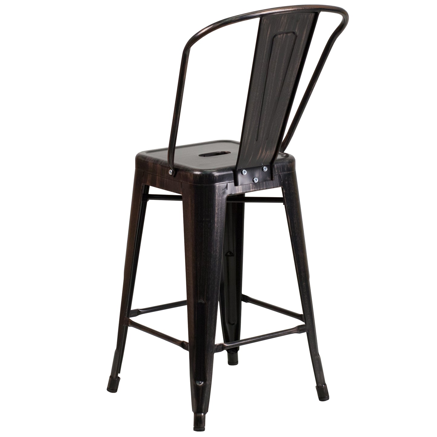 Kai Commercial Grade 24" High Black-Antique Gold Metal Indoor-Outdoor Counter Height Stool with Removable Back Black-Antique Gold CH-31320-24GB-BQ-GG