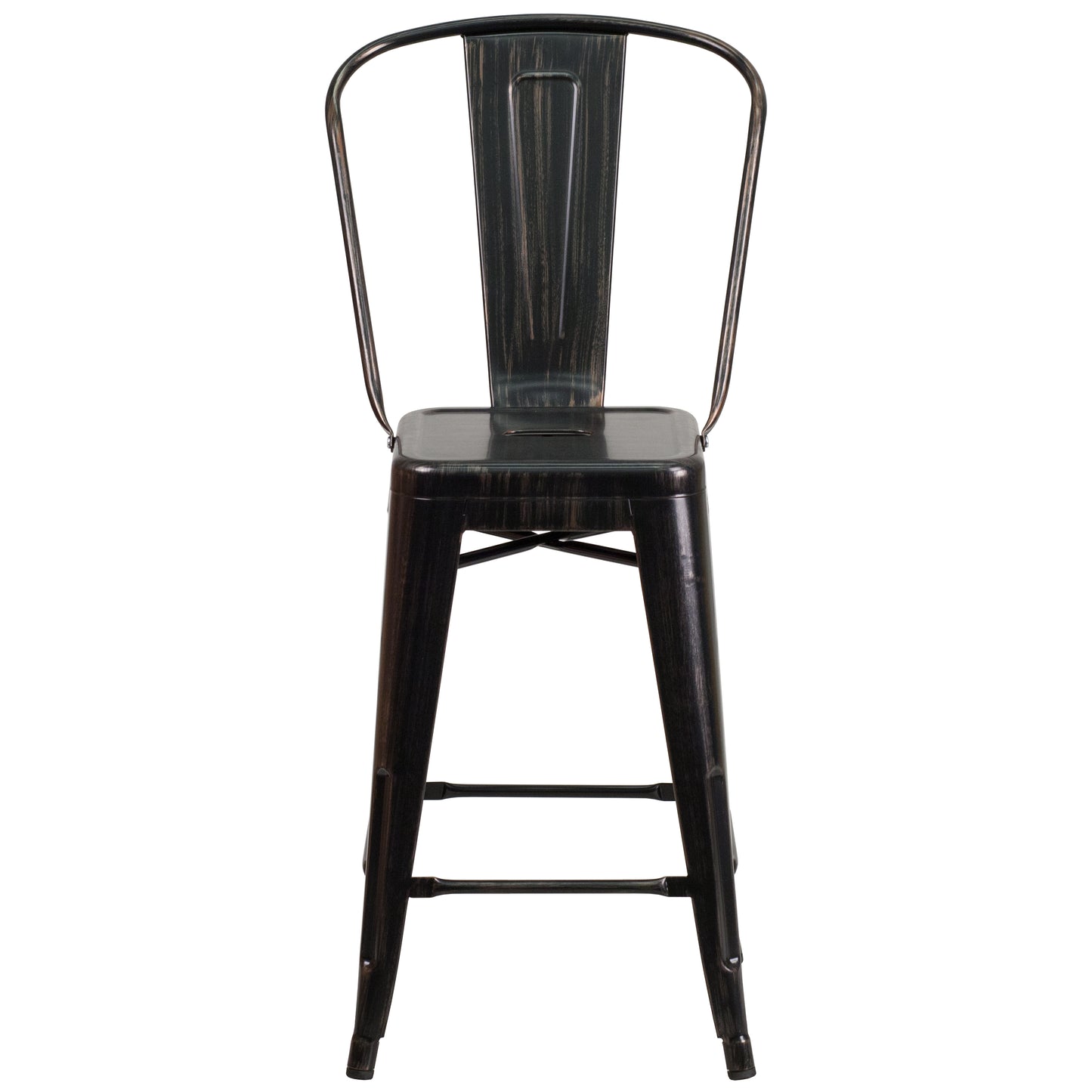 Kai Commercial Grade 24" High Black-Antique Gold Metal Indoor-Outdoor Counter Height Stool with Removable Back Black-Antique Gold CH-31320-24GB-BQ-GG