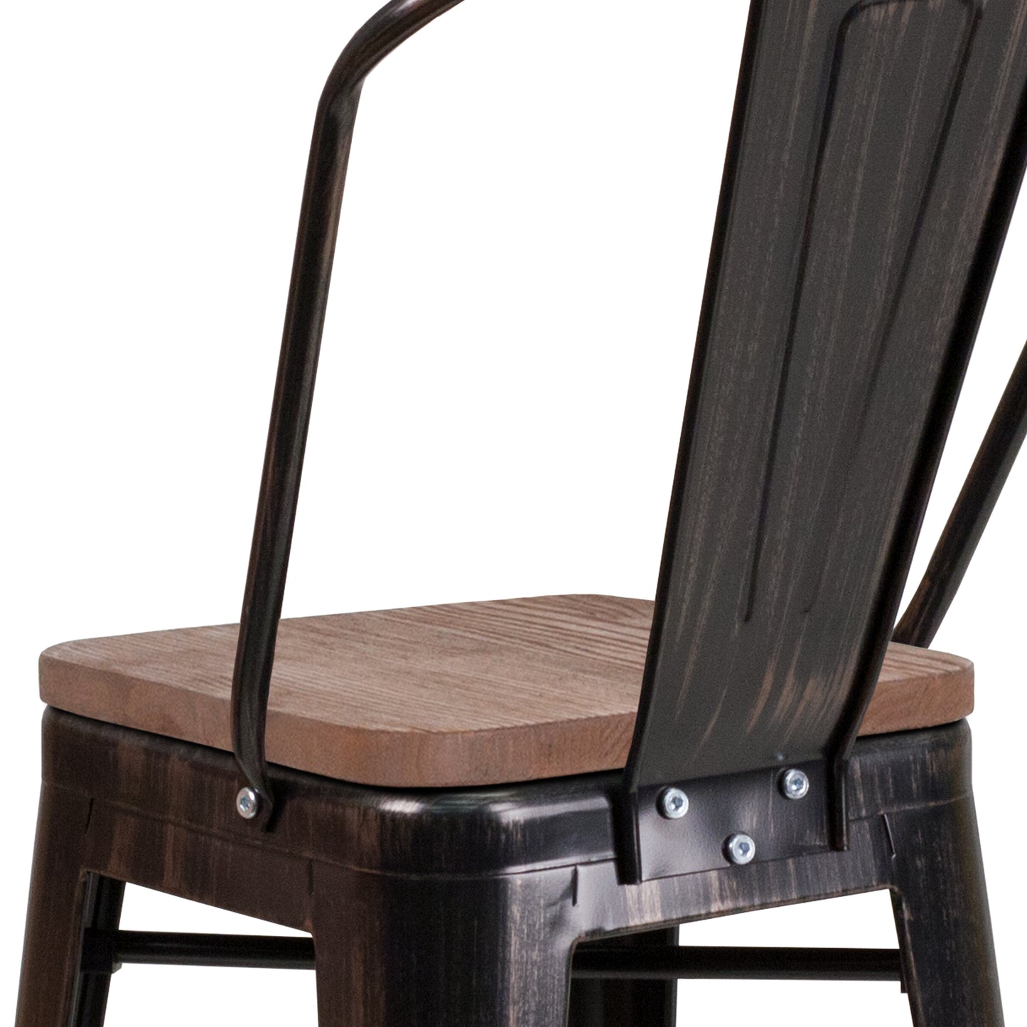 Lily 24" High Black-Antique Gold Metal Counter Height Stool with Back and Wood Seat Black-Antique Gold