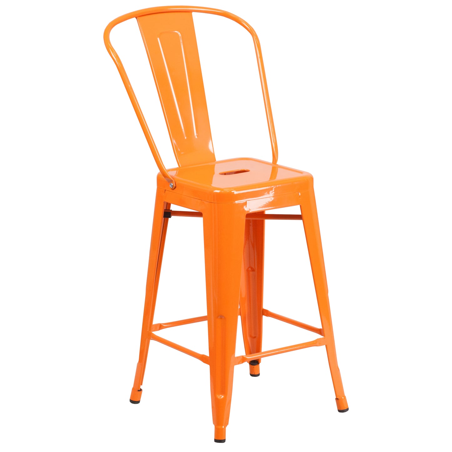 Kai Commercial Grade 24" High Orange Metal Indoor-Outdoor Counter Height Stool with Removable Back Orange