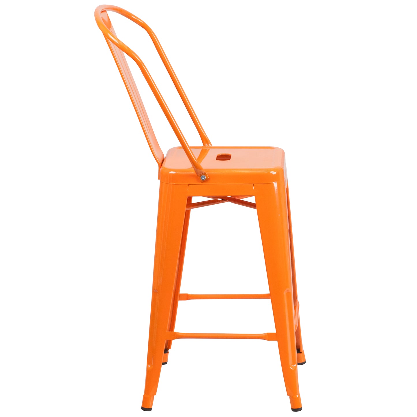 Kai Commercial Grade 24" High Orange Metal Indoor-Outdoor Counter Height Stool with Removable Back Orange