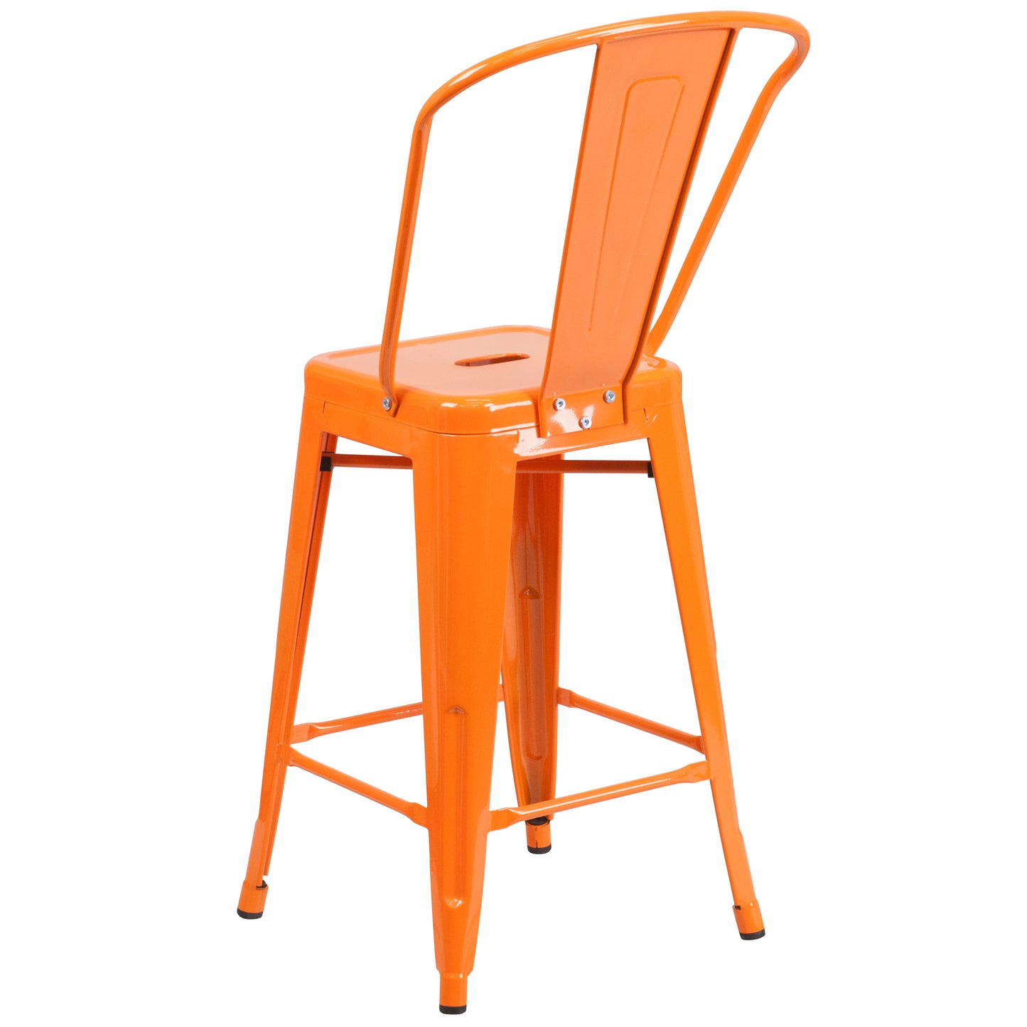 Kai Commercial Grade 24" High Orange Metal Indoor-Outdoor Counter Height Stool with Removable Back Orange