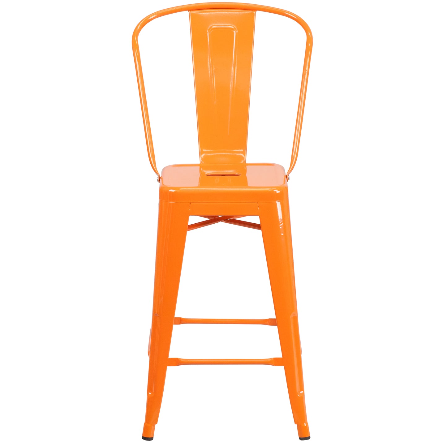 Kai Commercial Grade 24" High Orange Metal Indoor-Outdoor Counter Height Stool with Removable Back Orange