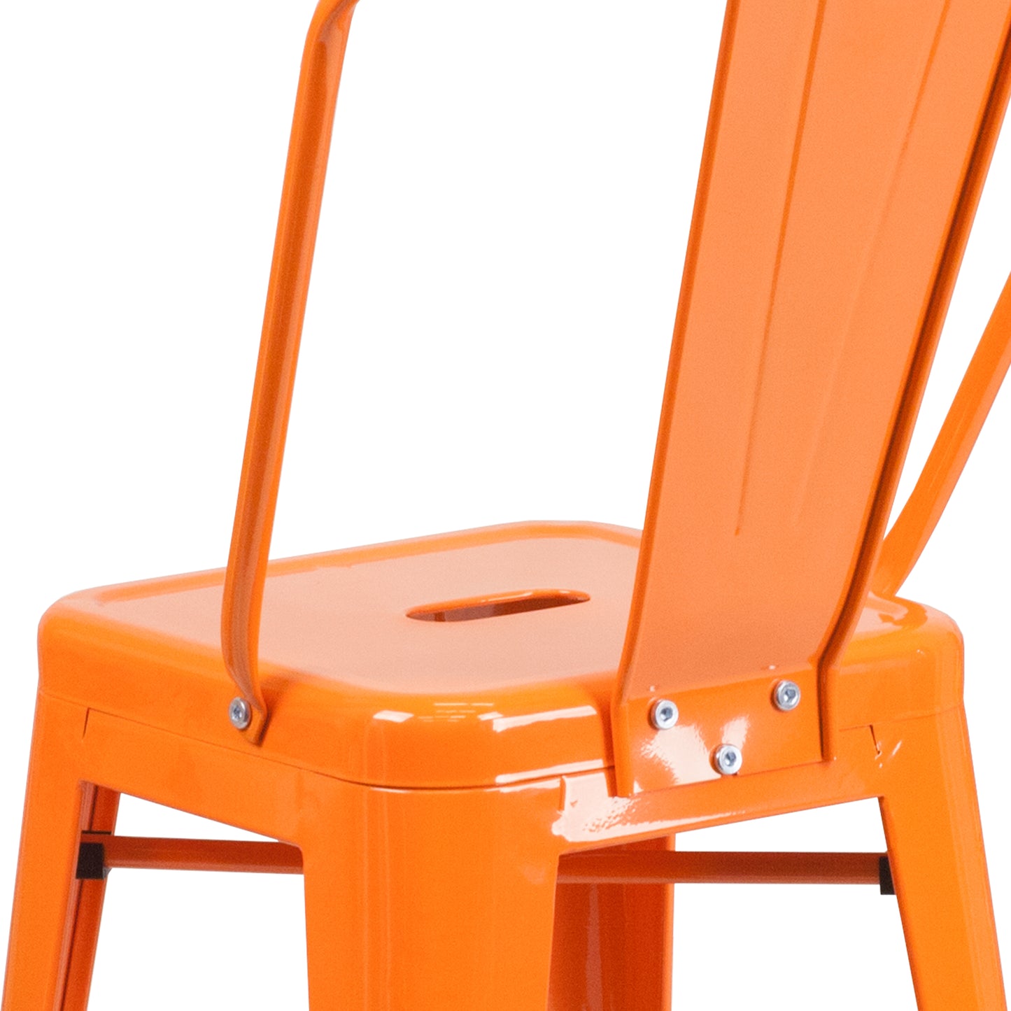 Kai Commercial Grade 24" High Orange Metal Indoor-Outdoor Counter Height Stool with Removable Back Orange