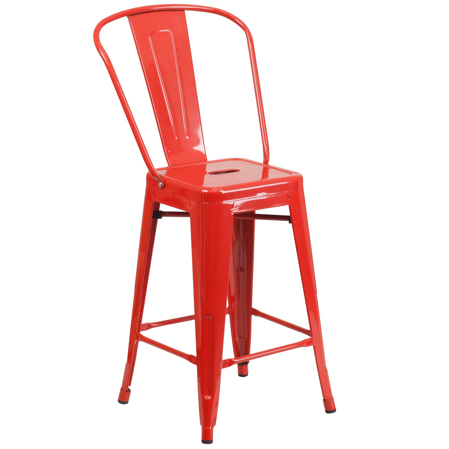 Kai Commercial Grade 24" High Red Metal Indoor-Outdoor Counter Height Stool with Removable Back Red
