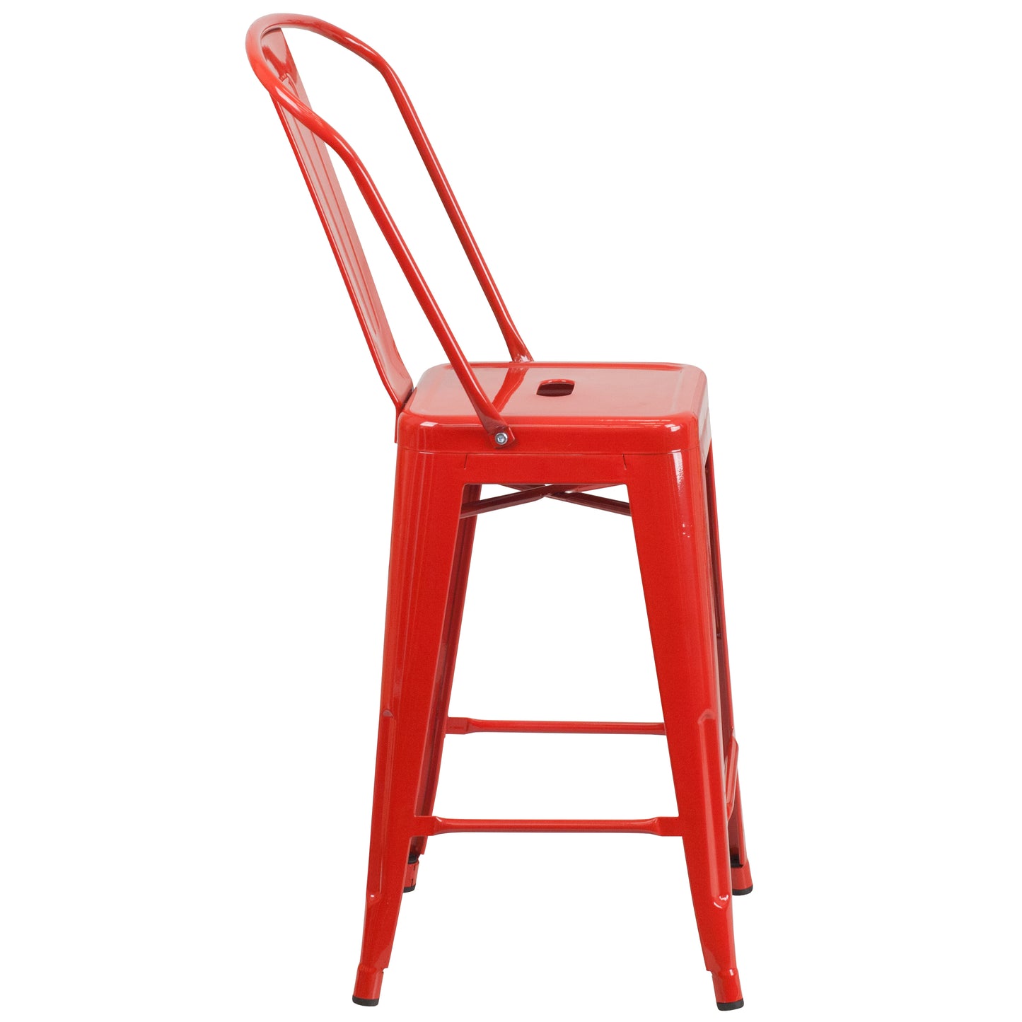 Kai Commercial Grade 24" High Red Metal Indoor-Outdoor Counter Height Stool with Removable Back Red