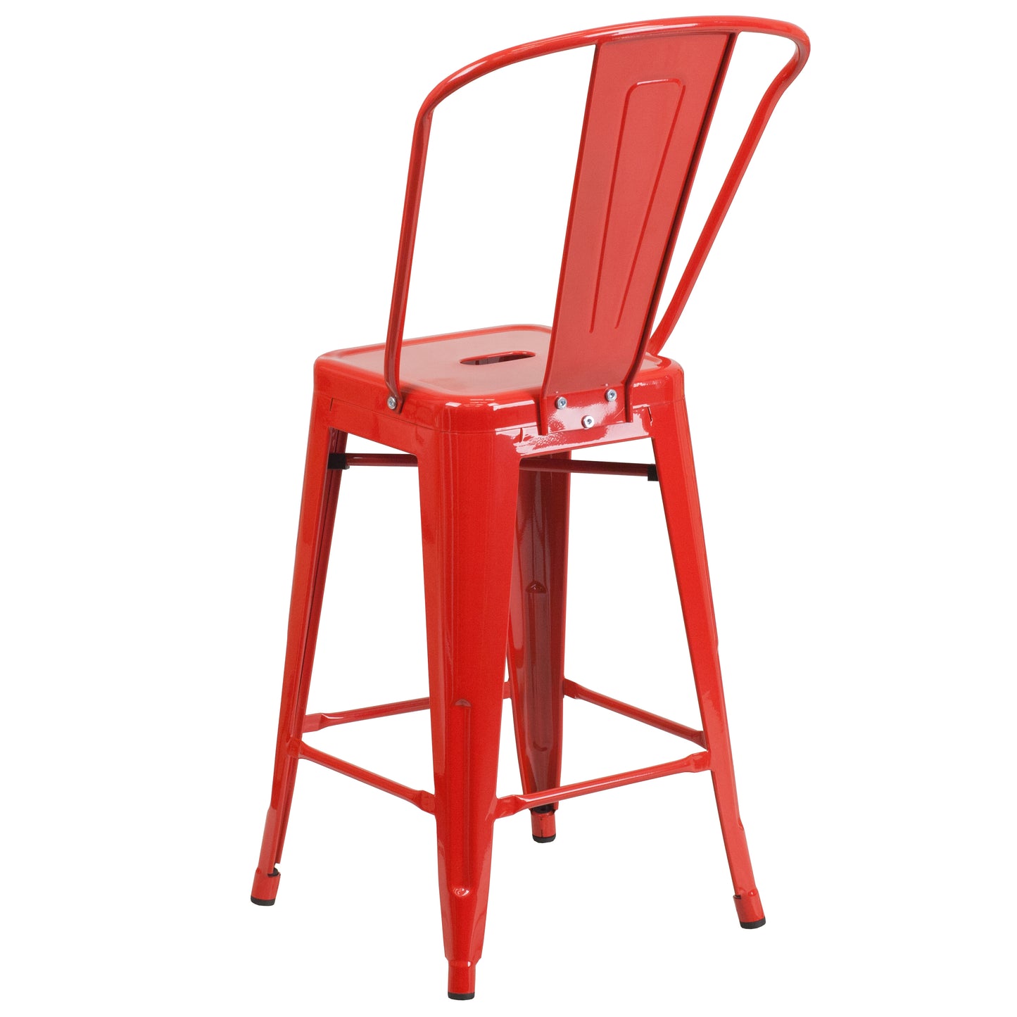 Kai Commercial Grade 24" High Red Metal Indoor-Outdoor Counter Height Stool with Removable Back Red