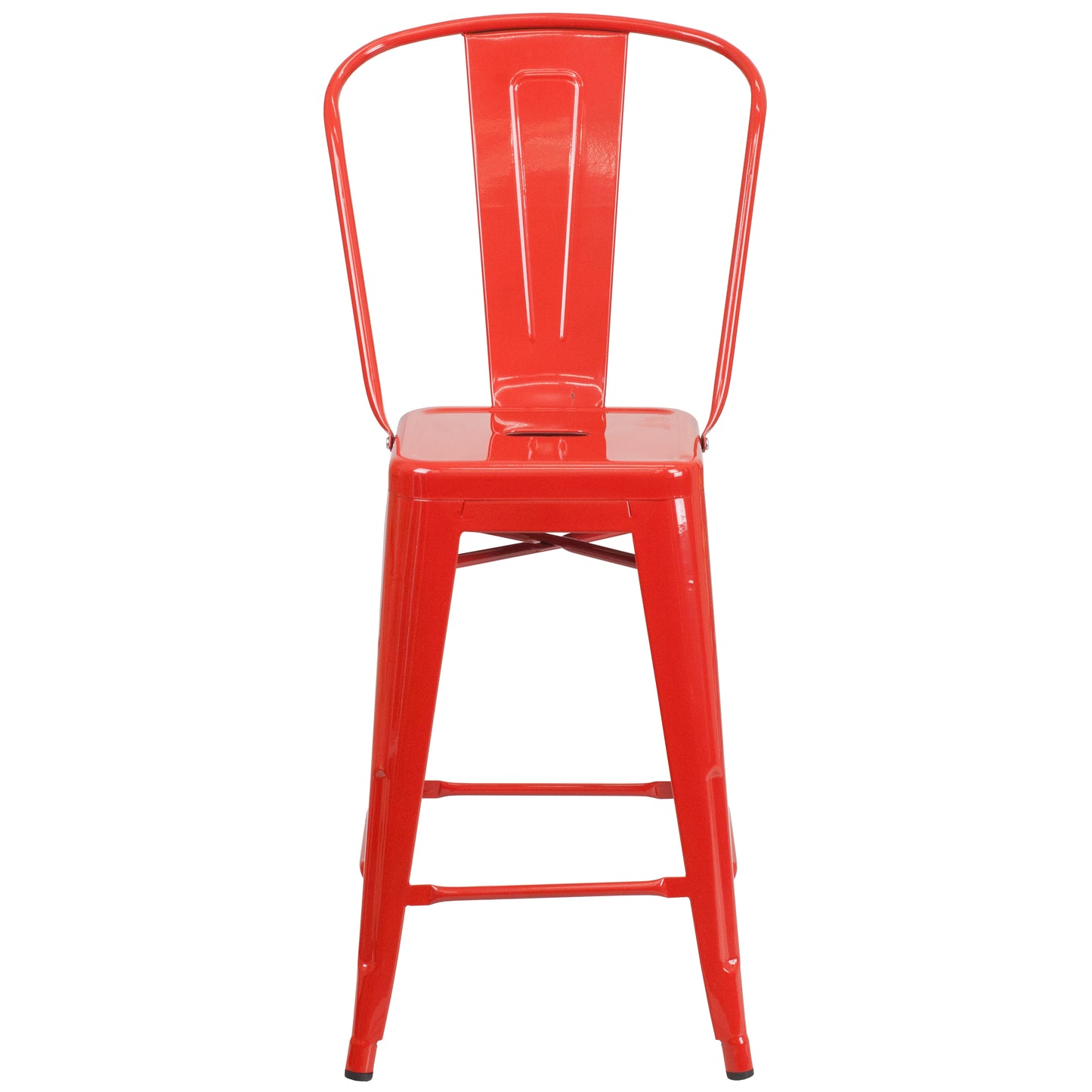 Kai Commercial Grade 24" High Red Metal Indoor-Outdoor Counter Height Stool with Removable Back Red