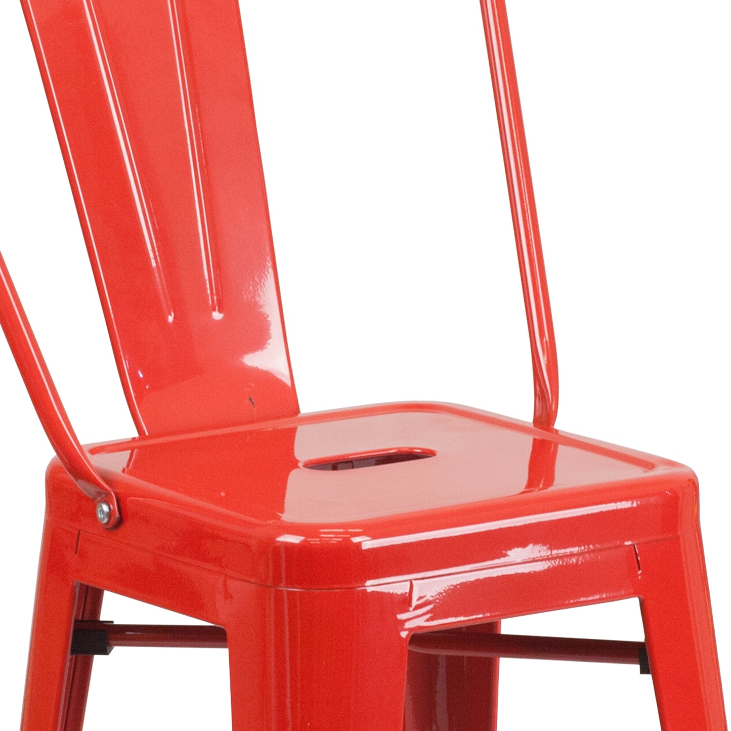 Kai Commercial Grade 24" High Red Metal Indoor-Outdoor Counter Height Stool with Removable Back Red
