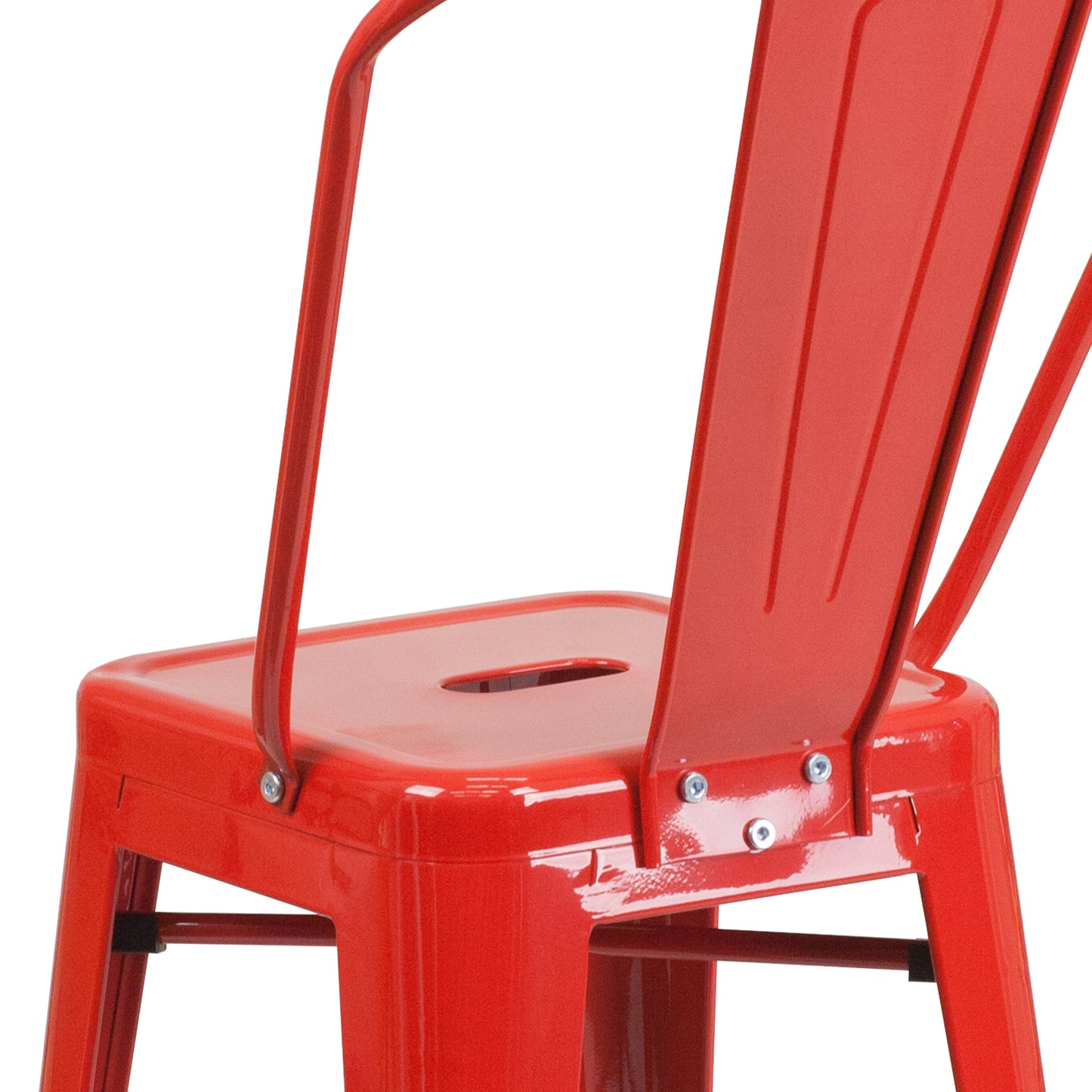 Kai Commercial Grade 24" High Red Metal Indoor-Outdoor Counter Height Stool with Removable Back Red