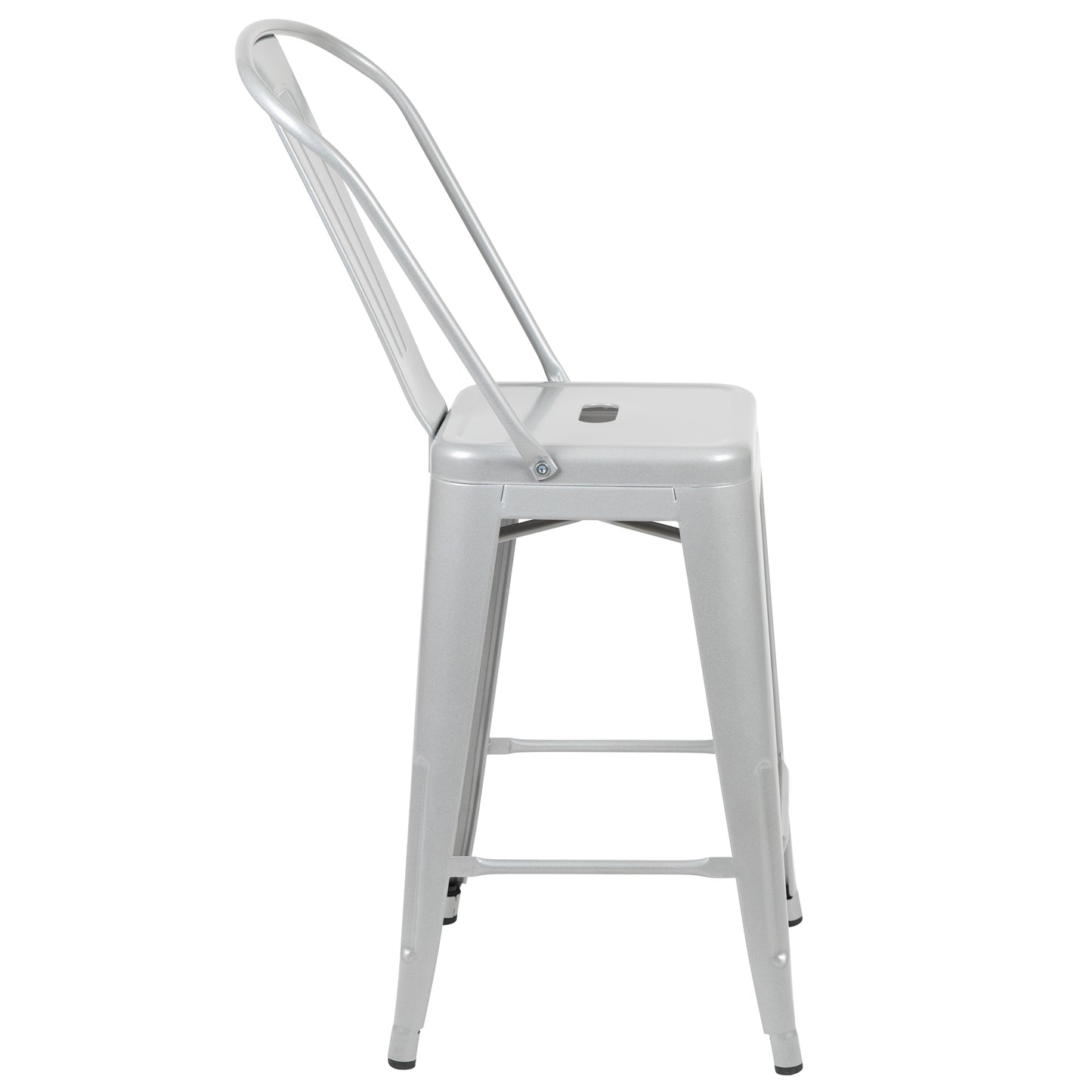 Kai Commercial Grade 24" High Silver Metal Indoor-Outdoor Counter Height Stool with Removable Back Silver