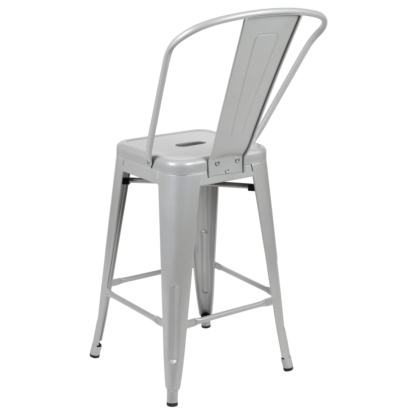 Kai Commercial Grade 24" High Silver Metal Indoor-Outdoor Counter Height Stool with Removable Back Silver