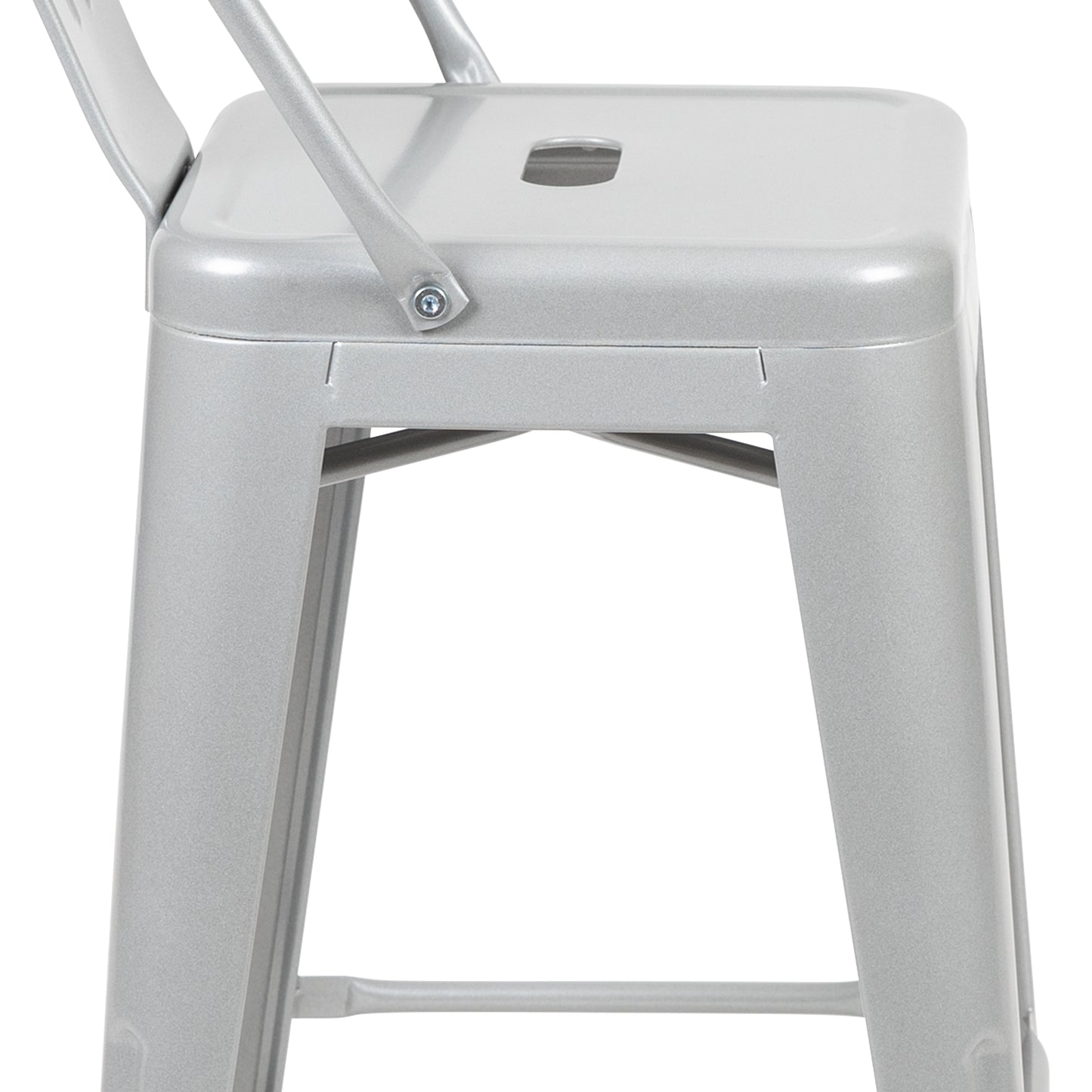 Kai Commercial Grade 24" High Silver Metal Indoor-Outdoor Counter Height Stool with Removable Back Silver