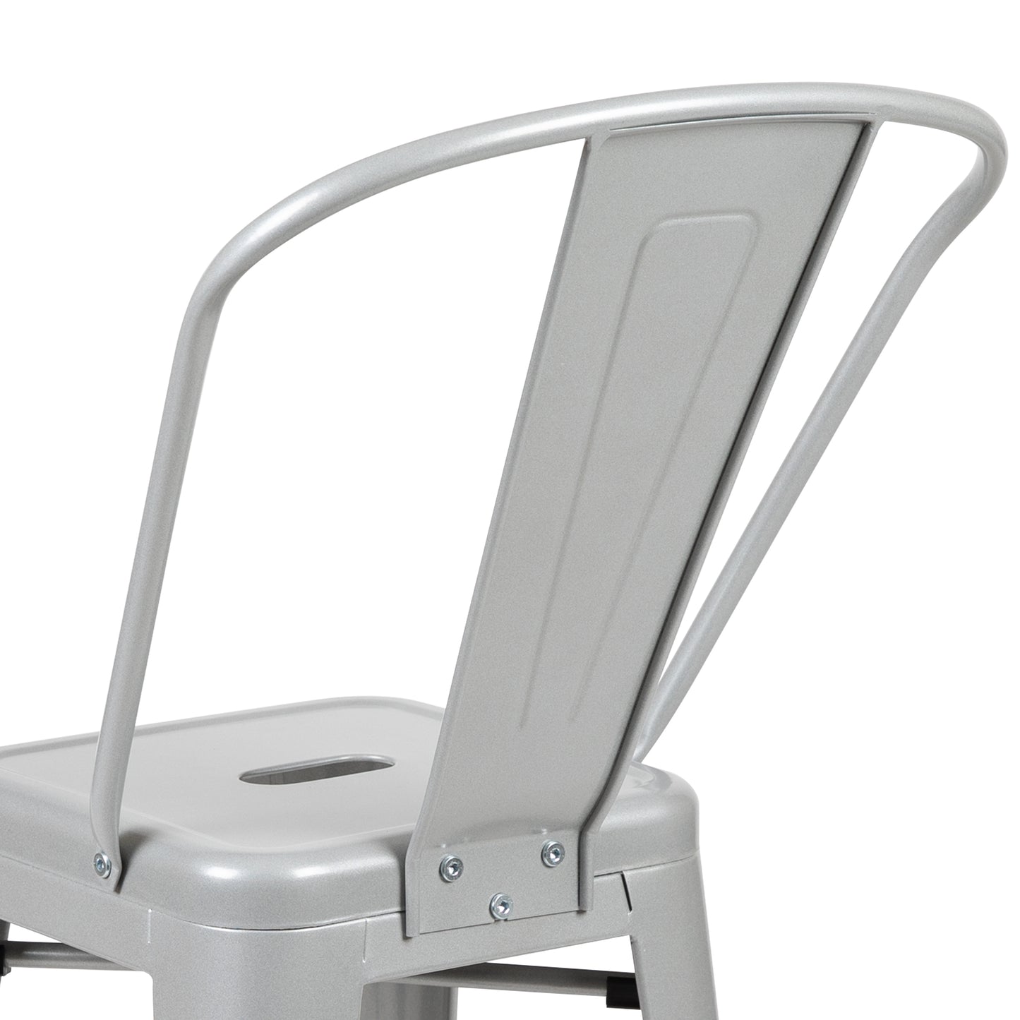 Kai Commercial Grade 24" High Silver Metal Indoor-Outdoor Counter Height Stool with Removable Back Silver