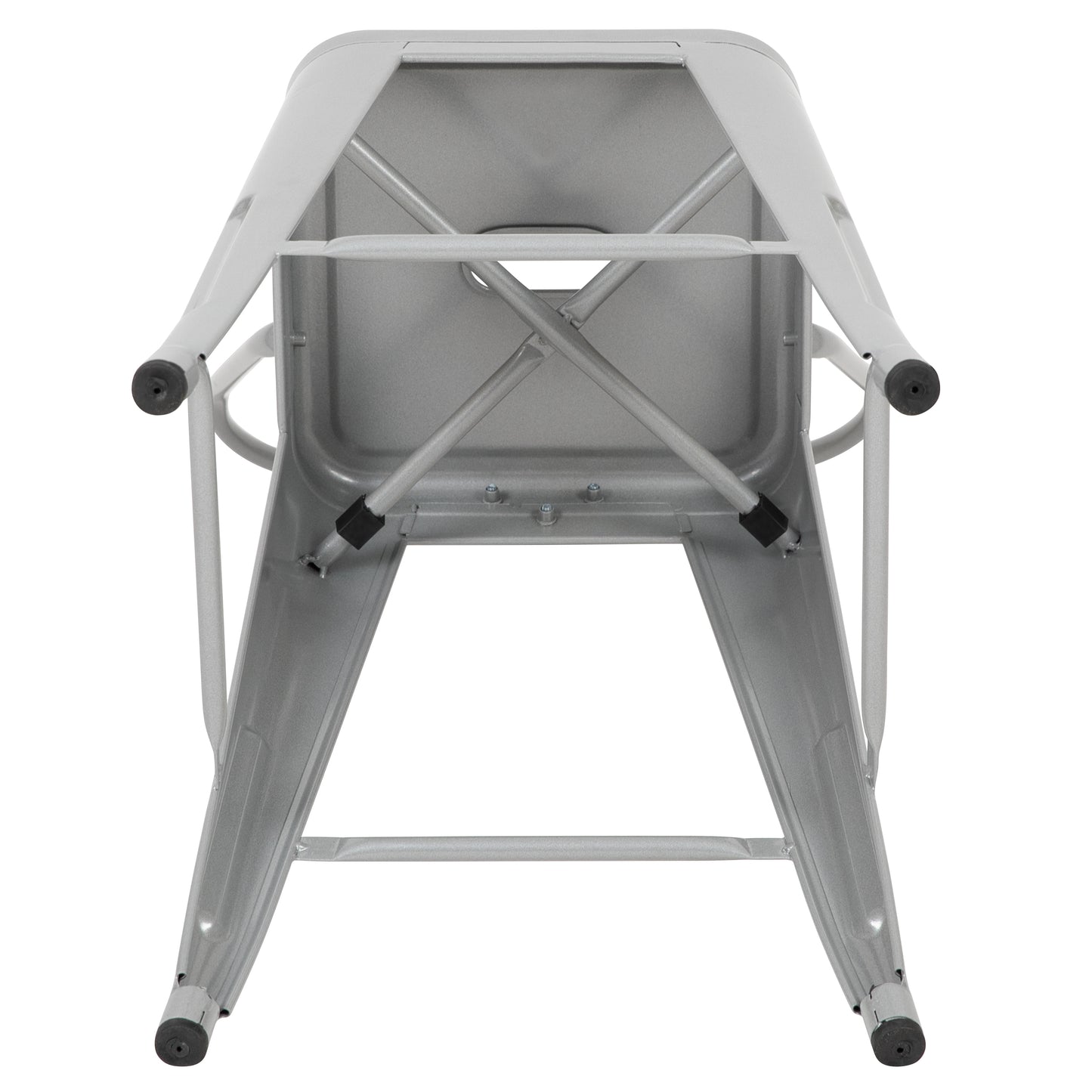 Kai Commercial Grade 24" High Silver Metal Indoor-Outdoor Counter Height Stool with Removable Back Silver