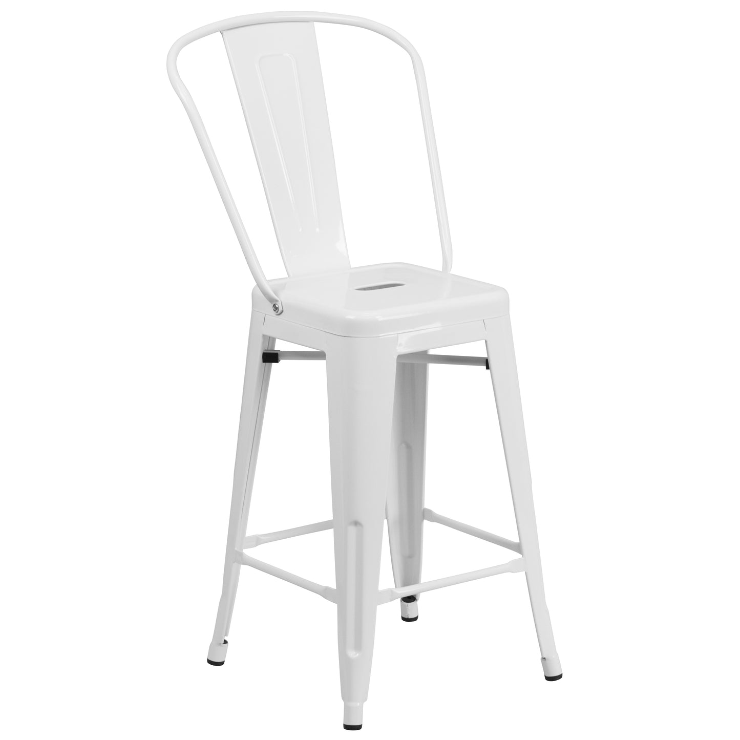 Kai Commercial Grade 24" High White Metal Indoor-Outdoor Counter Height Stool with Removable Back White