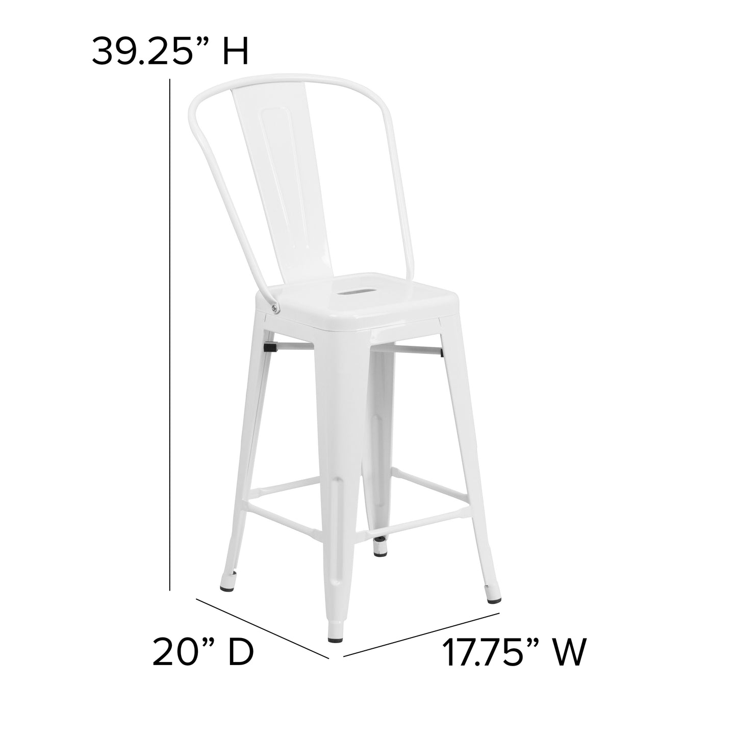 Kai Commercial Grade 24" High White Metal Indoor-Outdoor Counter Height Stool with Removable Back White