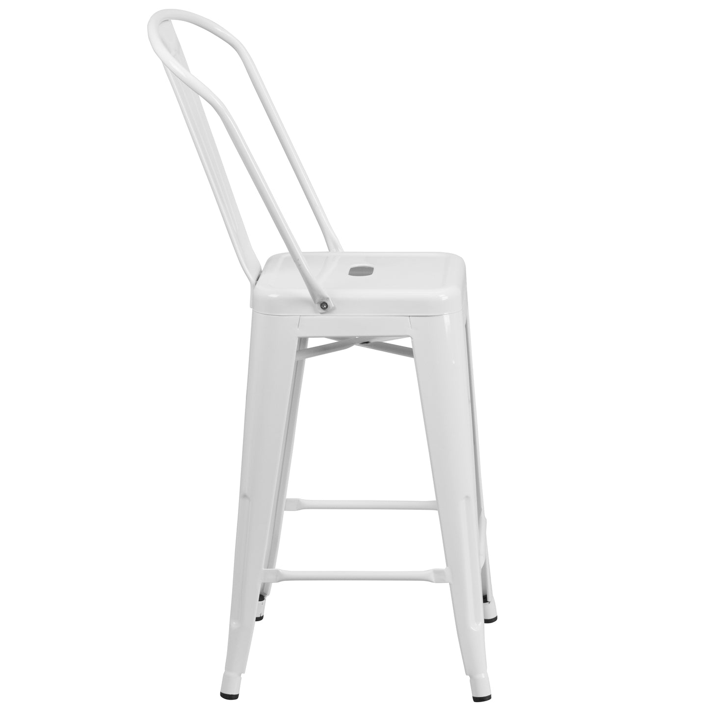 Kai Commercial Grade 24" High White Metal Indoor-Outdoor Counter Height Stool with Removable Back White