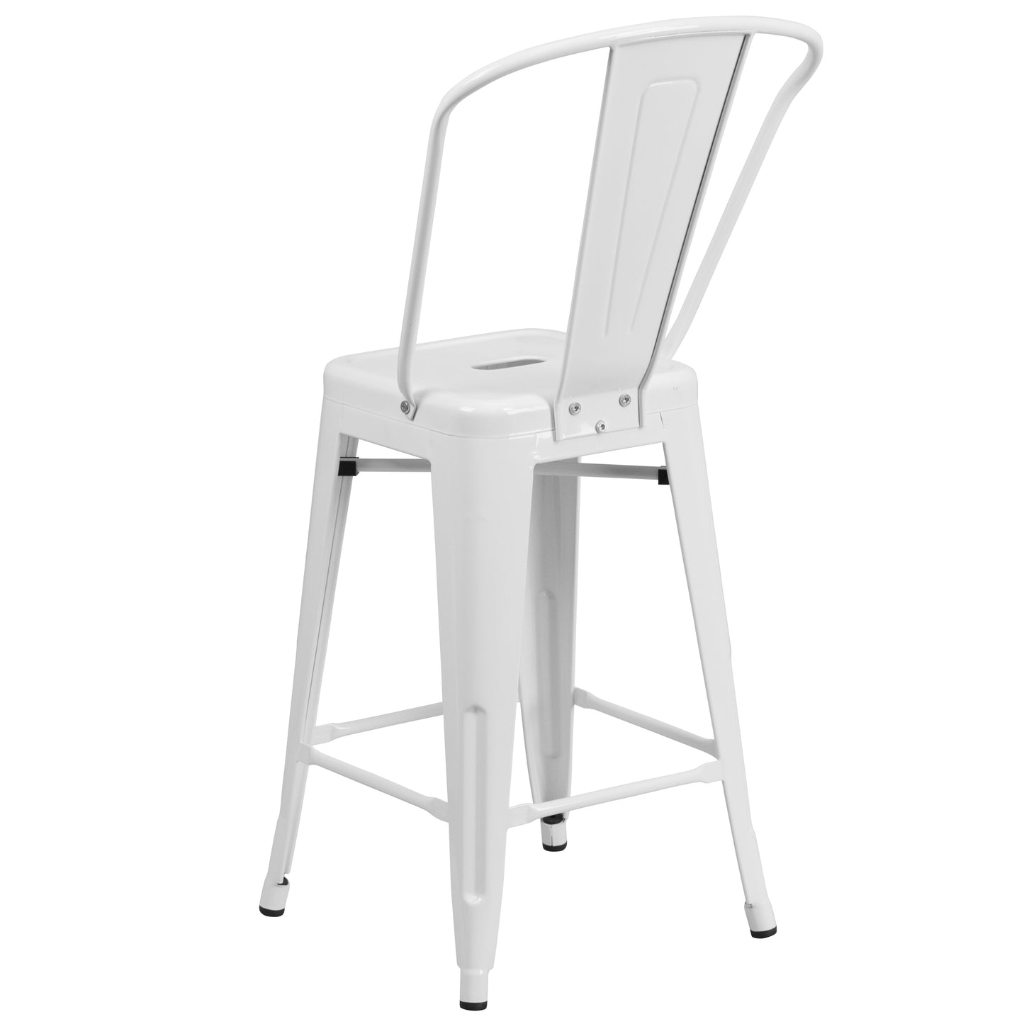 Kai Commercial Grade 24" High White Metal Indoor-Outdoor Counter Height Stool with Removable Back White