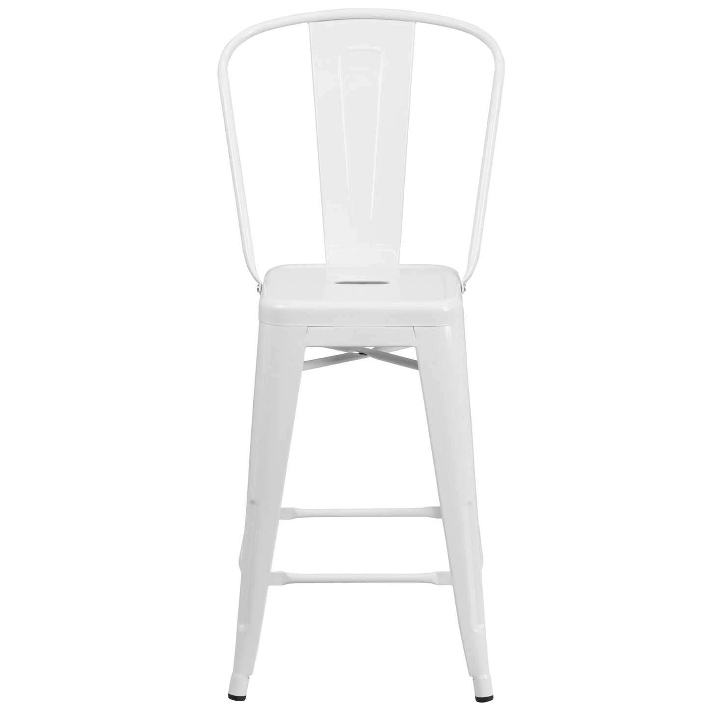 Kai Commercial Grade 24" High White Metal Indoor-Outdoor Counter Height Stool with Removable Back White
