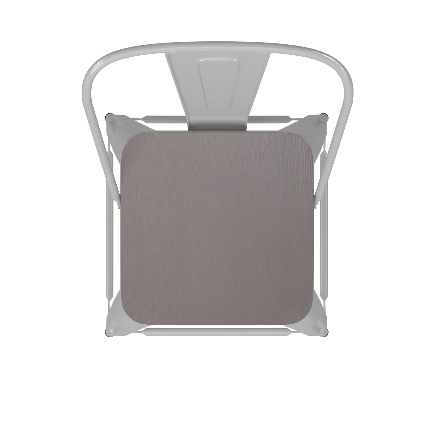 Kai Commercial Grade 24" High White Metal Indoor-Outdoor Counter Height Stool with Removable Back and Gray All-Weather Poly Resin Seat Gray Seat/White Frame