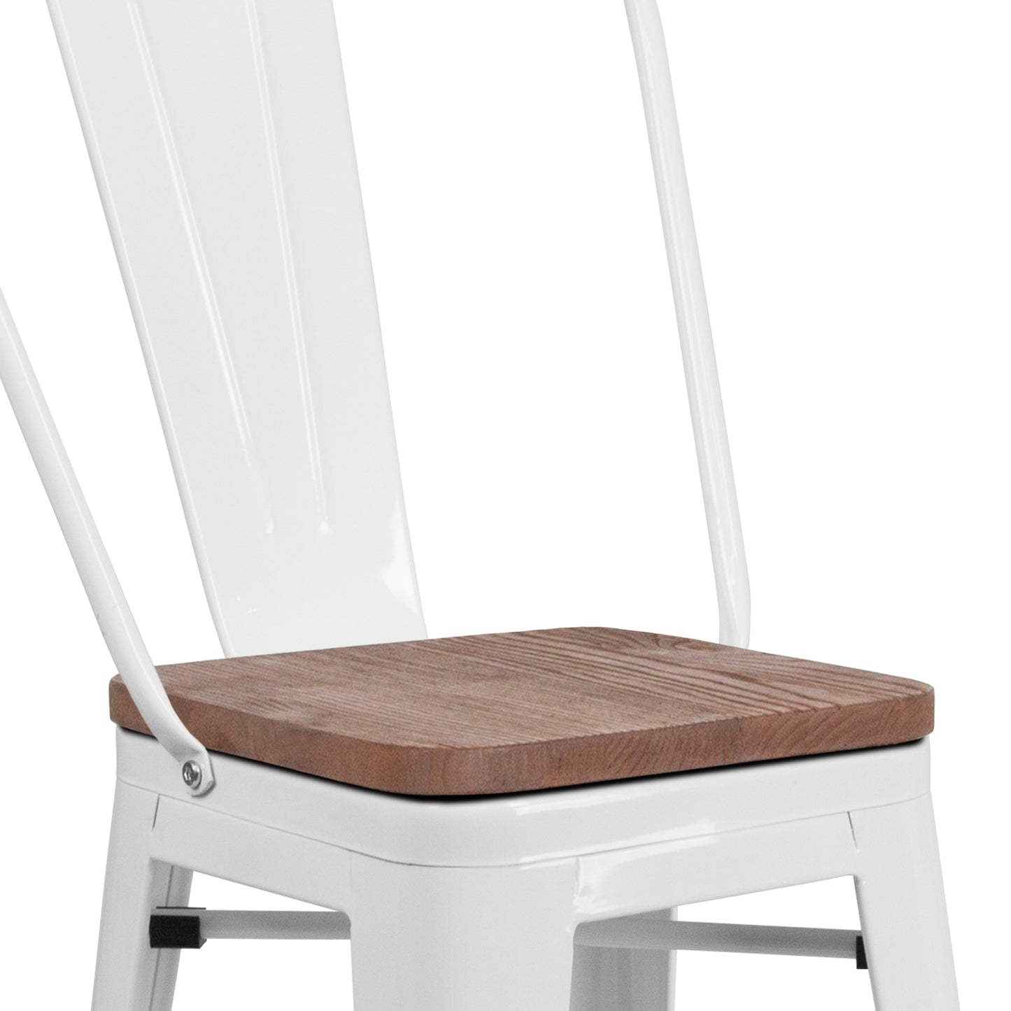 Lily 24" High White Metal Counter Height Stool with Back and Wood Seat White