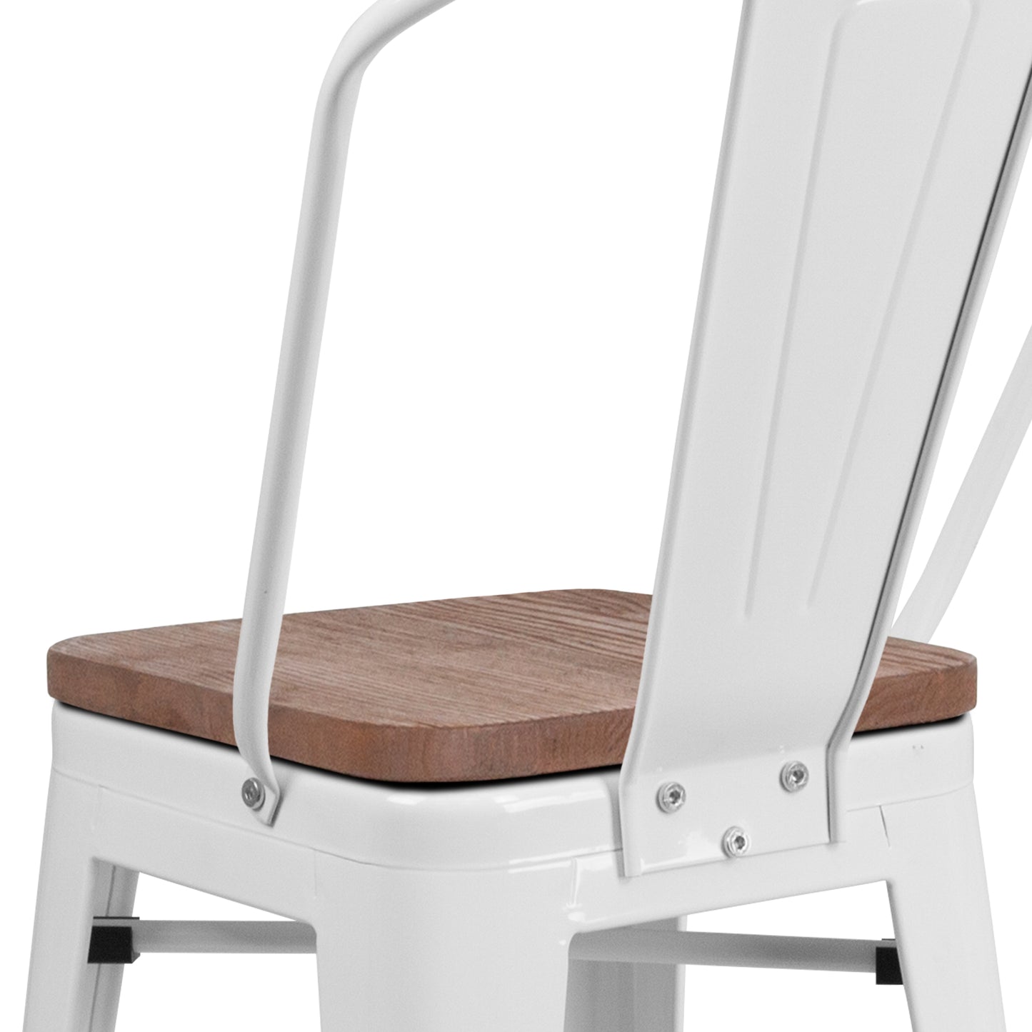 Lily 24" High White Metal Counter Height Stool with Back and Wood Seat White