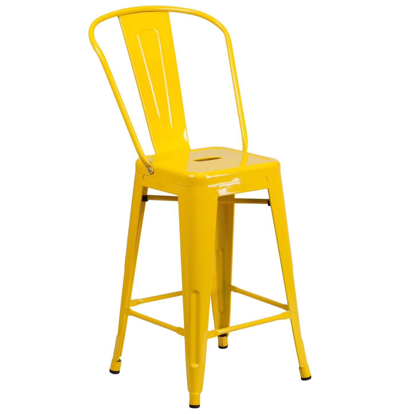 Kai Commercial Grade 24" High Yellow Metal Indoor-Outdoor Counter Height Stool with Removable Back Yellow