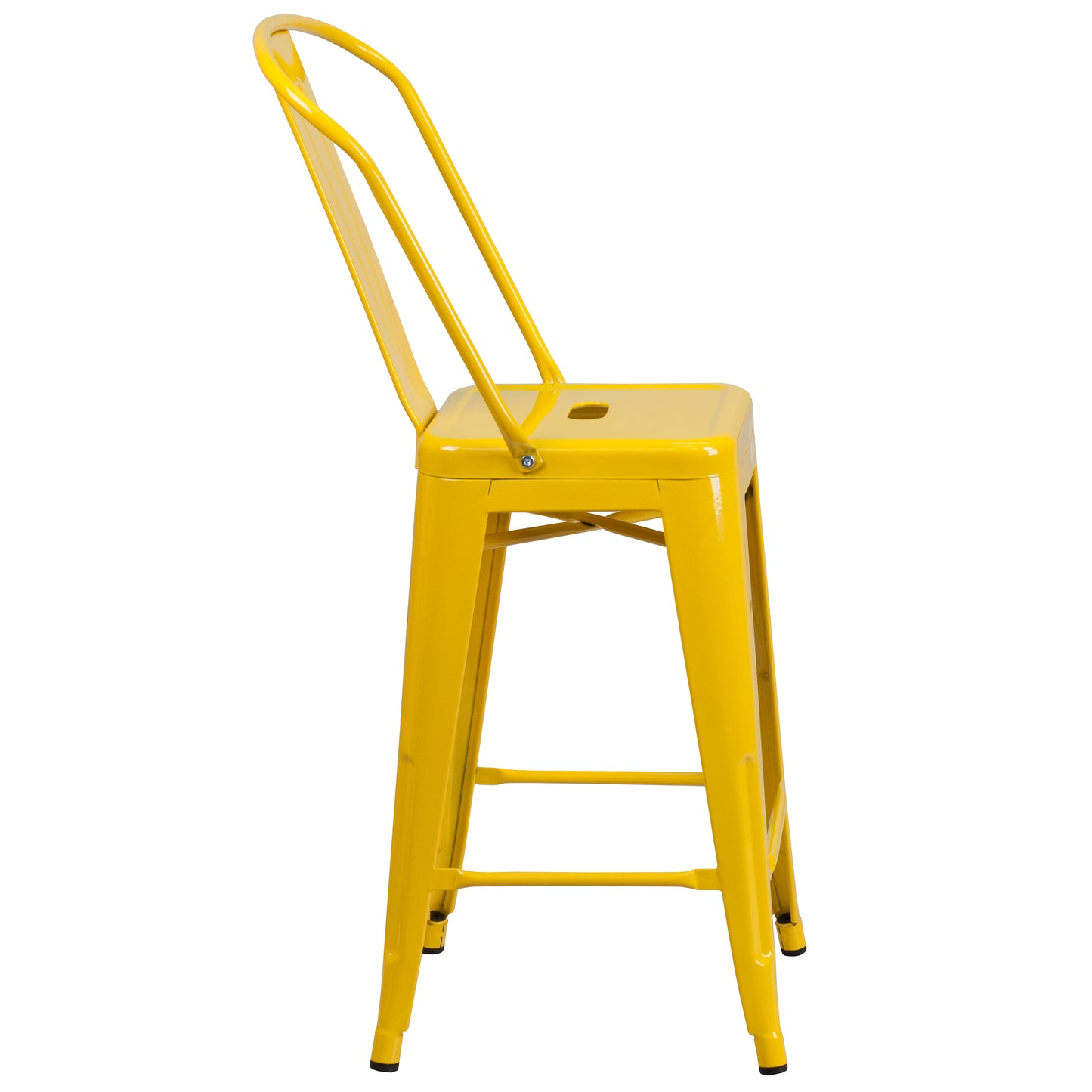 Kai Commercial Grade 24" High Yellow Metal Indoor-Outdoor Counter Height Stool with Removable Back Yellow